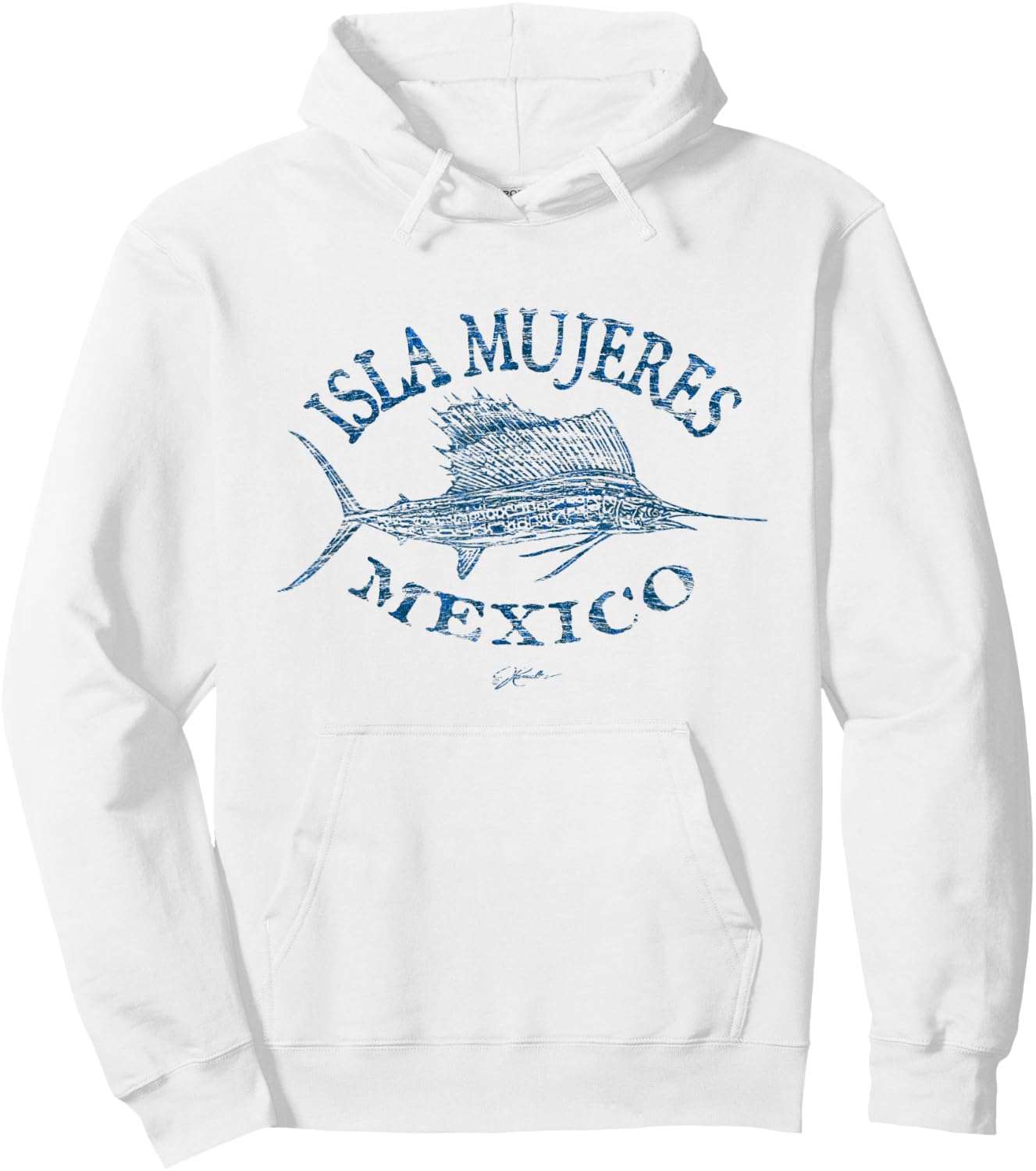 JCombs: Isla Mujeres, Mexico, Sailfish (Distressed) Hoodie - Hoodie | White