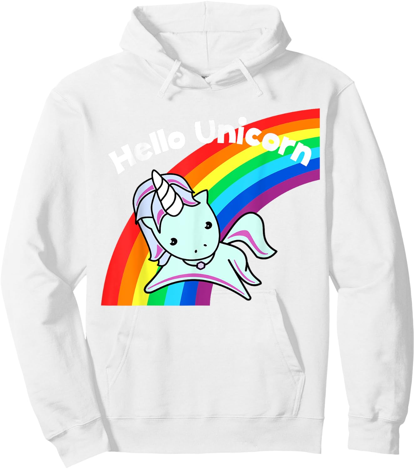 Pink Hello Unicorn Rainbow Hoodie - Hoodie | White