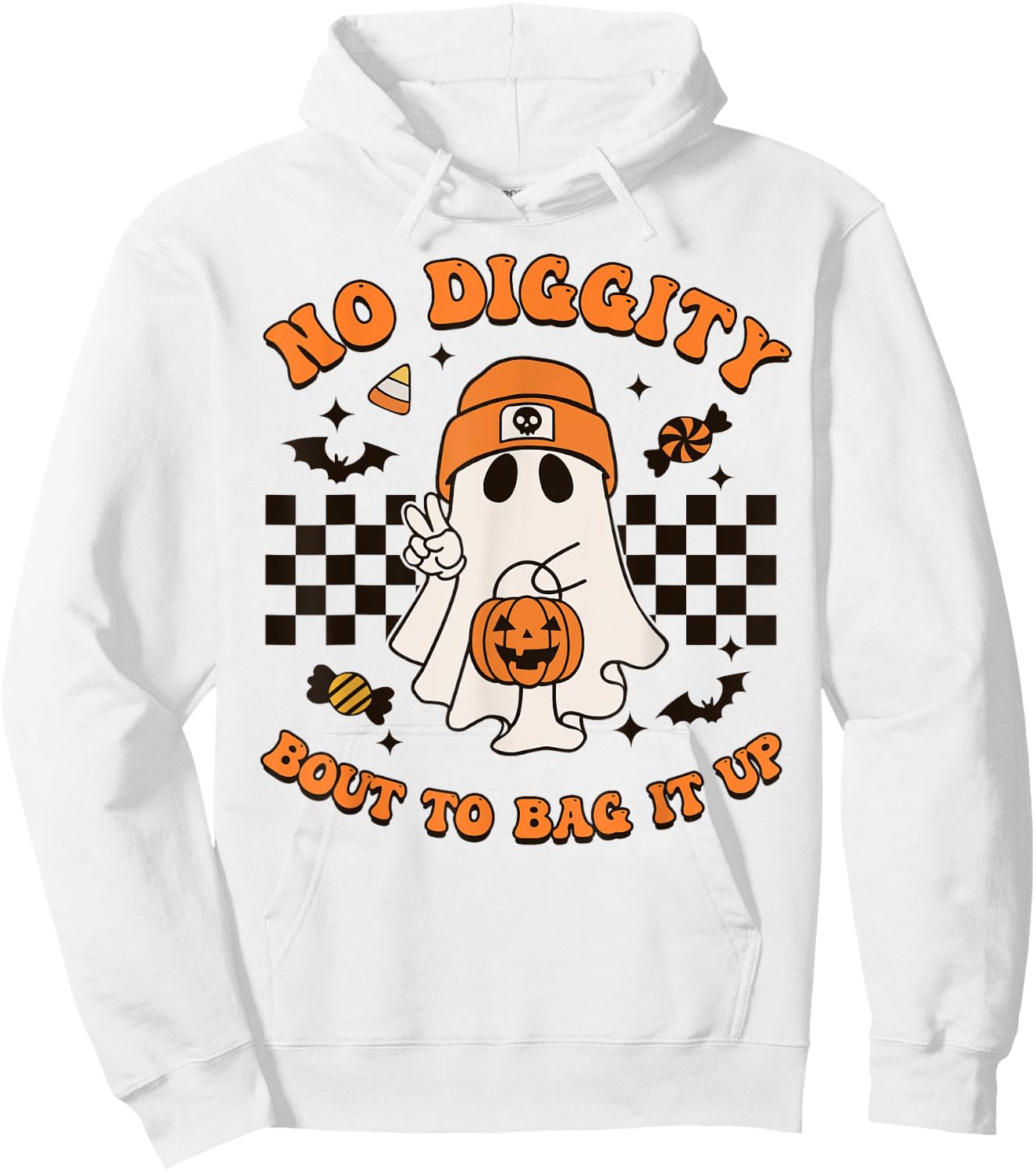 Halloween Ghost No Diggity Bout to Bag it Up Toddler Kids Hoodie - Hoodie | White