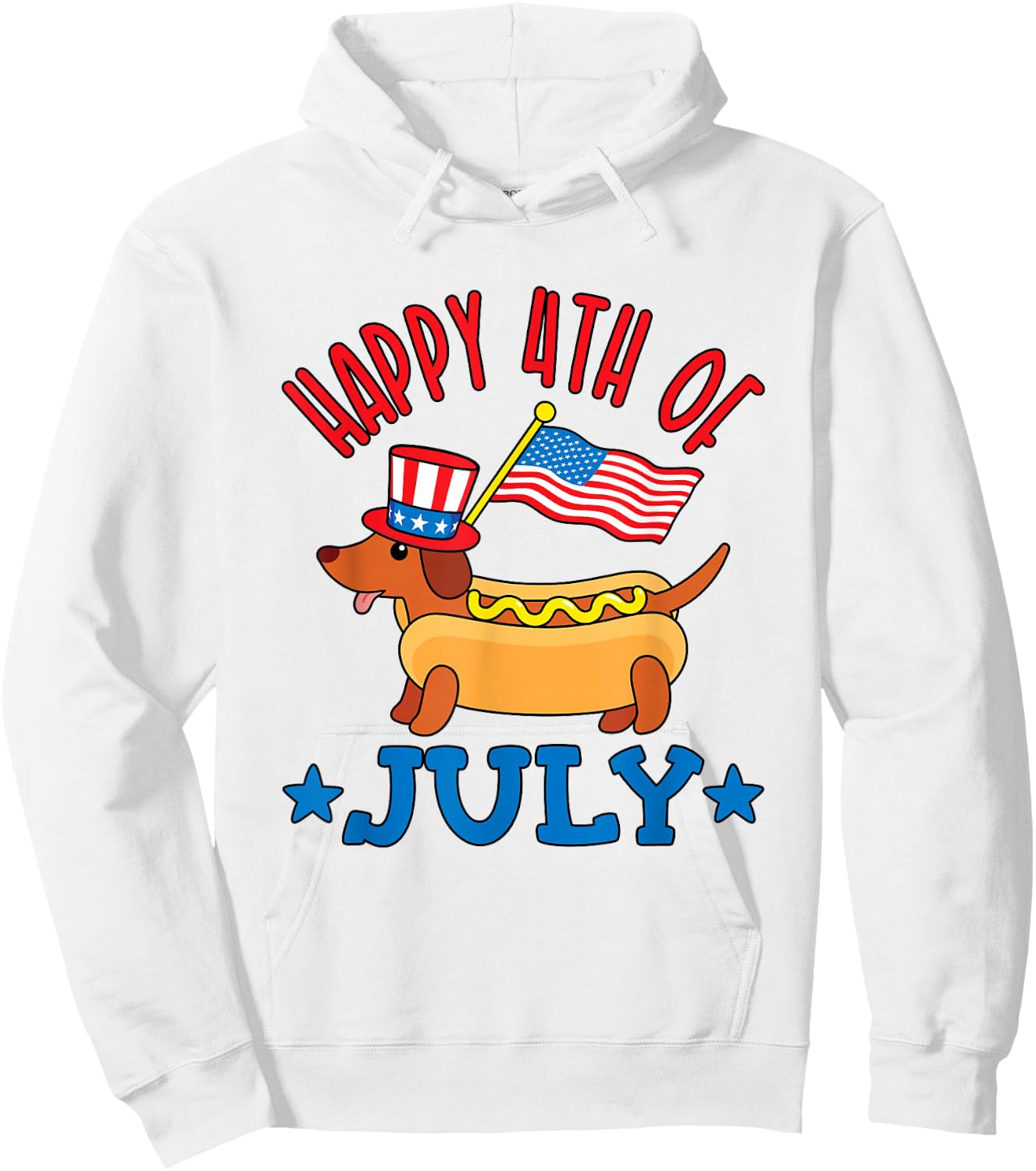 Patriotic Dachshund Cute Hot Dog Fourth of July 4th Flag Kids Men Hoodie - Hoodie | White