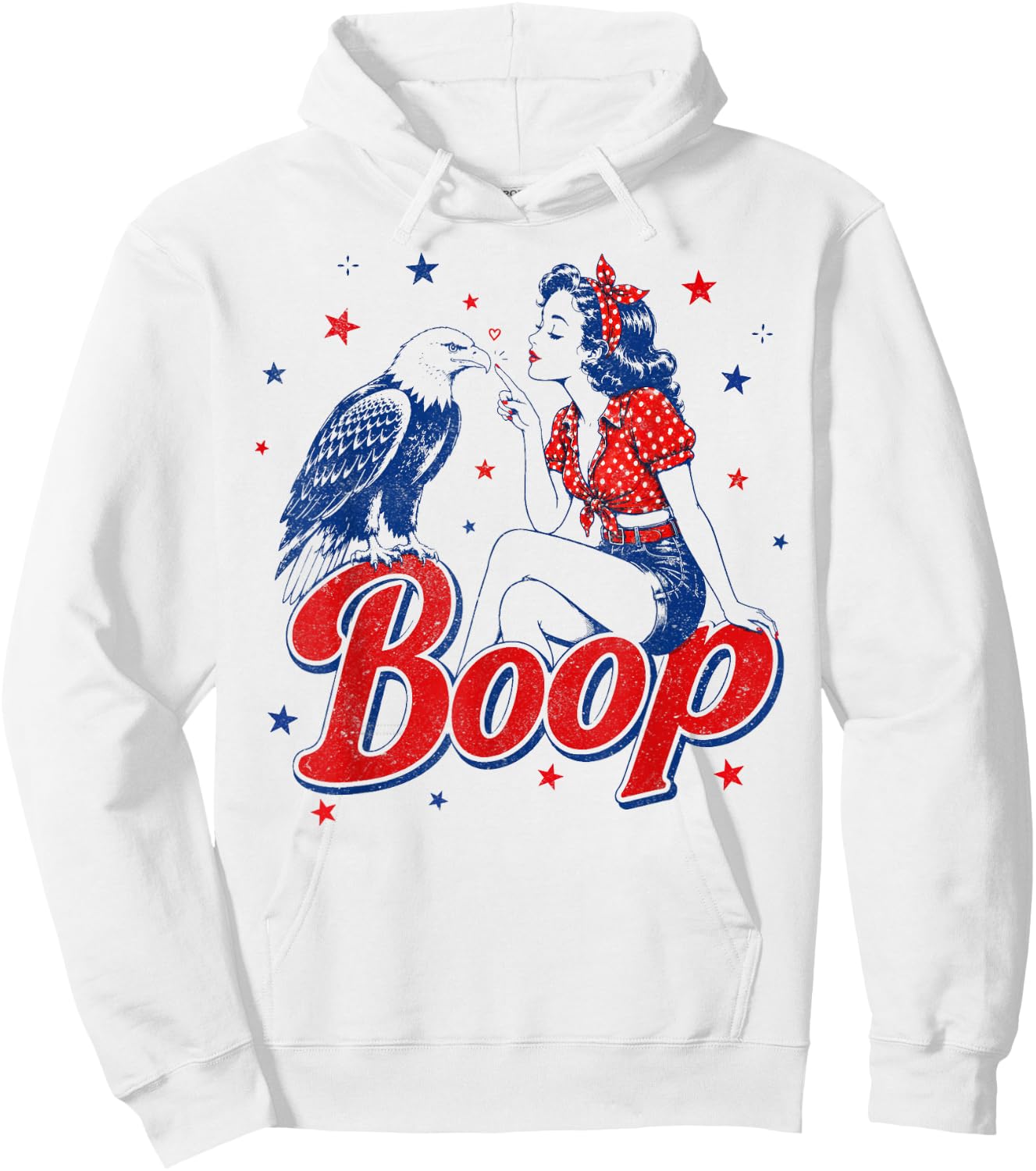 Boop Vintage USA Girl and Eagle Funny 4th of July 2026 Hoodie - Hoodie | White