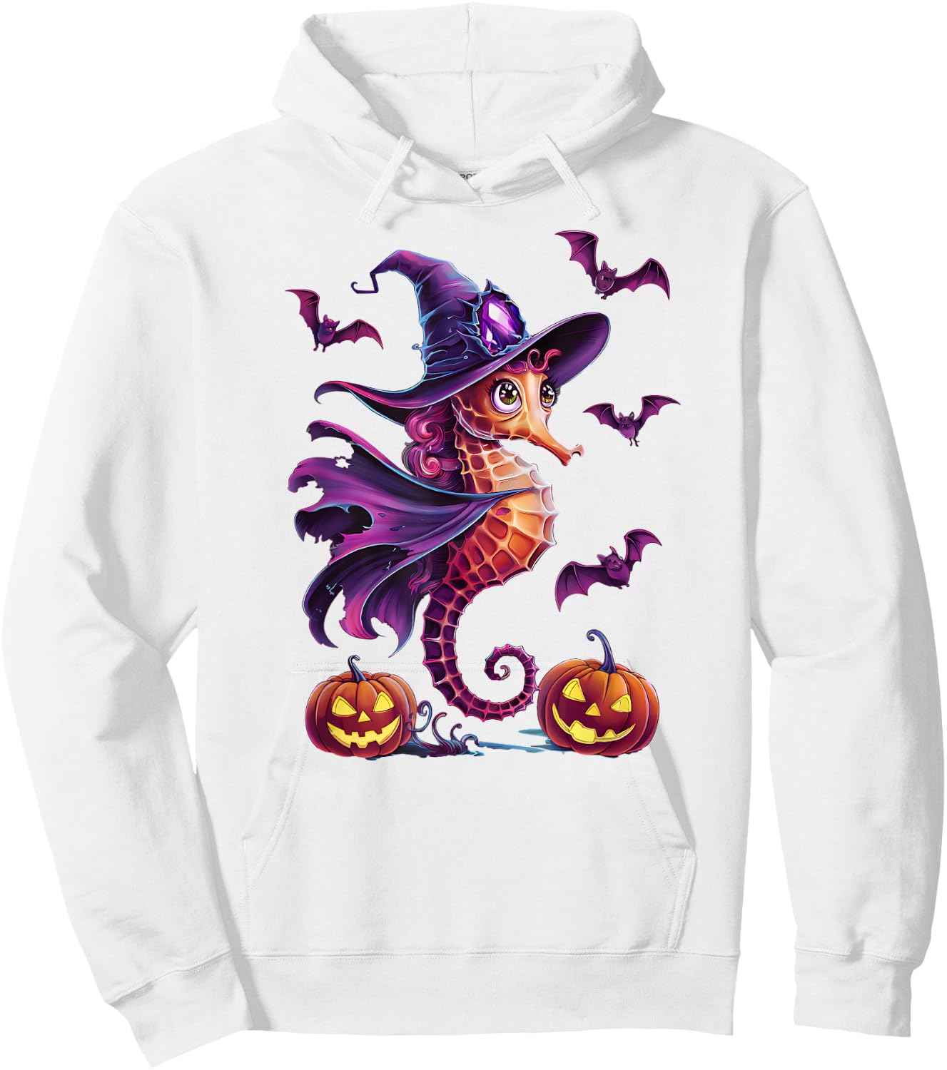 Aquarium Fish Tank Magical Seahorse with Halloween Pumpkins Hoodie - Hoodie | White