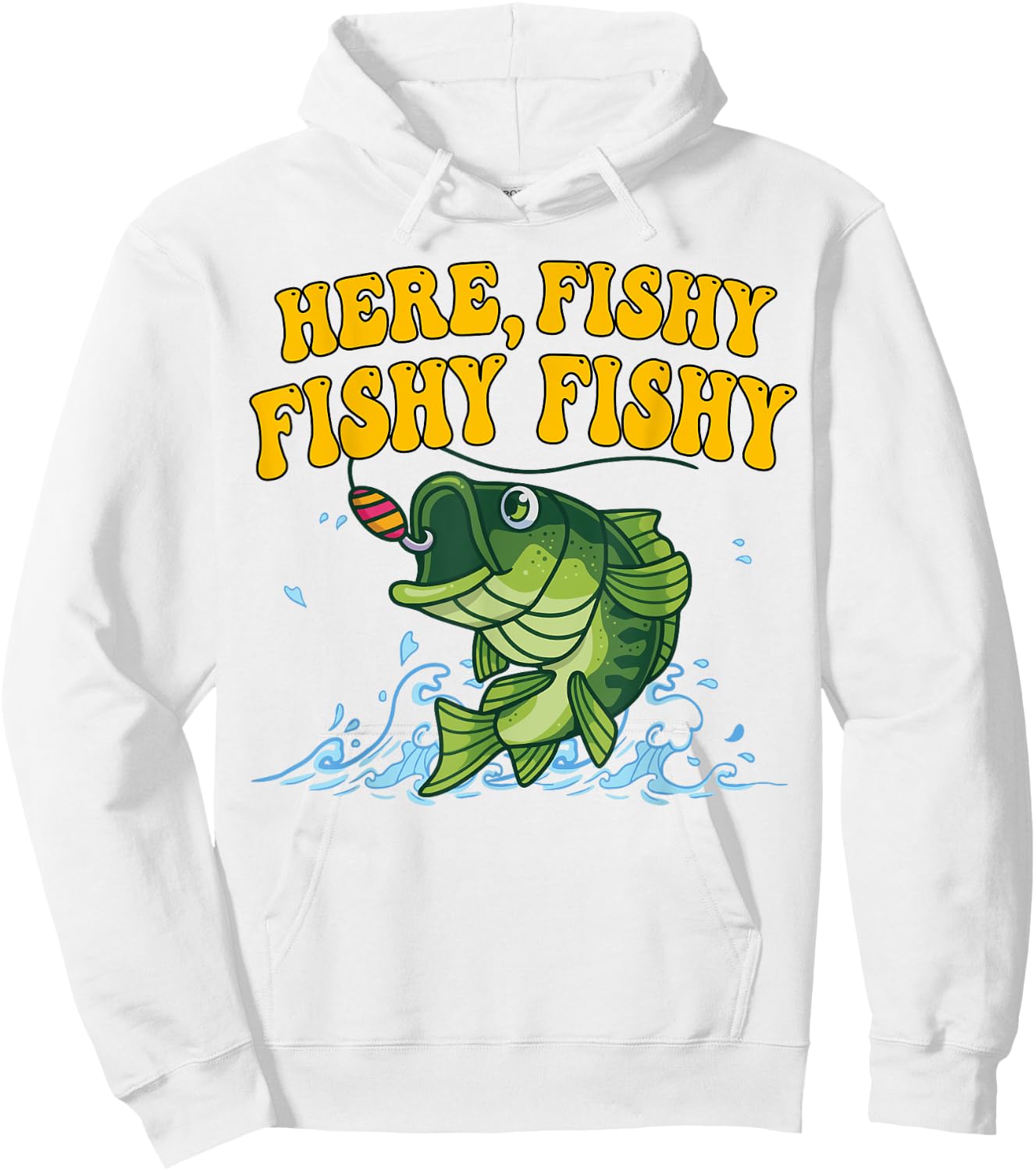Here-Fishy Bass Fishing Youth Boy Toddler Funny Graphic Hoodie - Hoodie | White