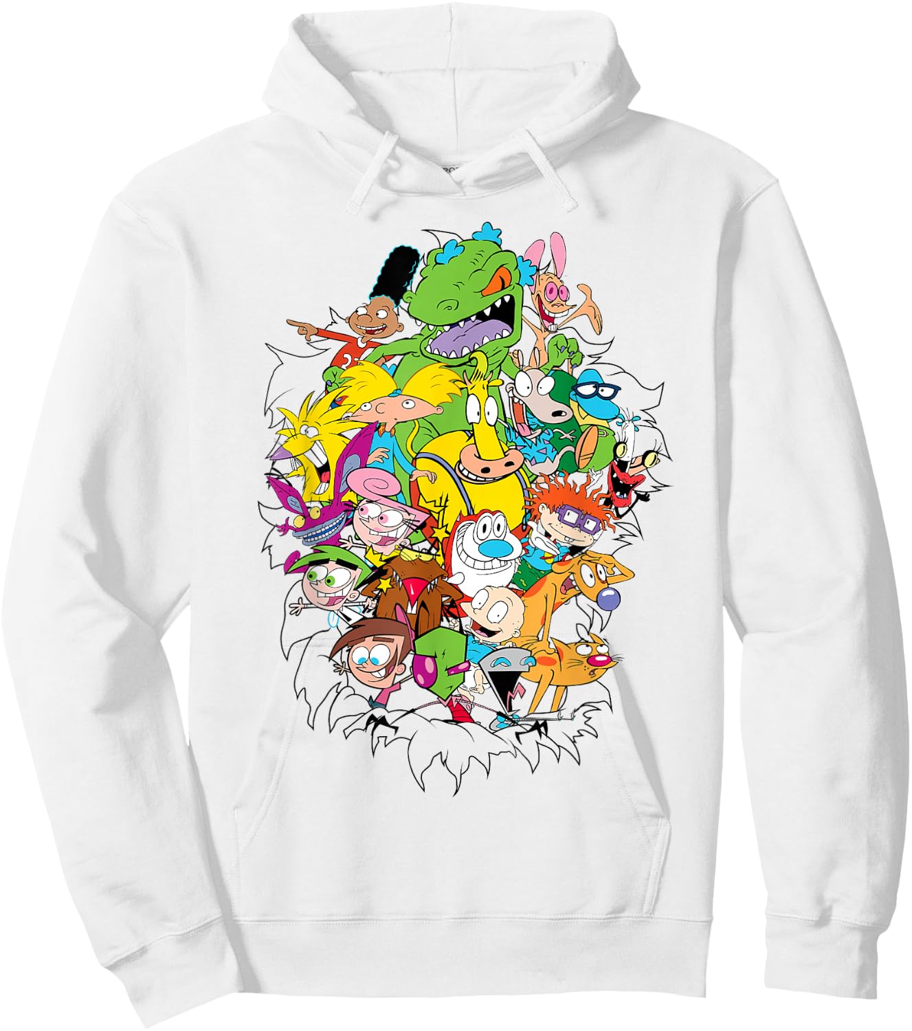 Nickelodeon Classic Characters Bursting Through Hoodie - Hoodie | White