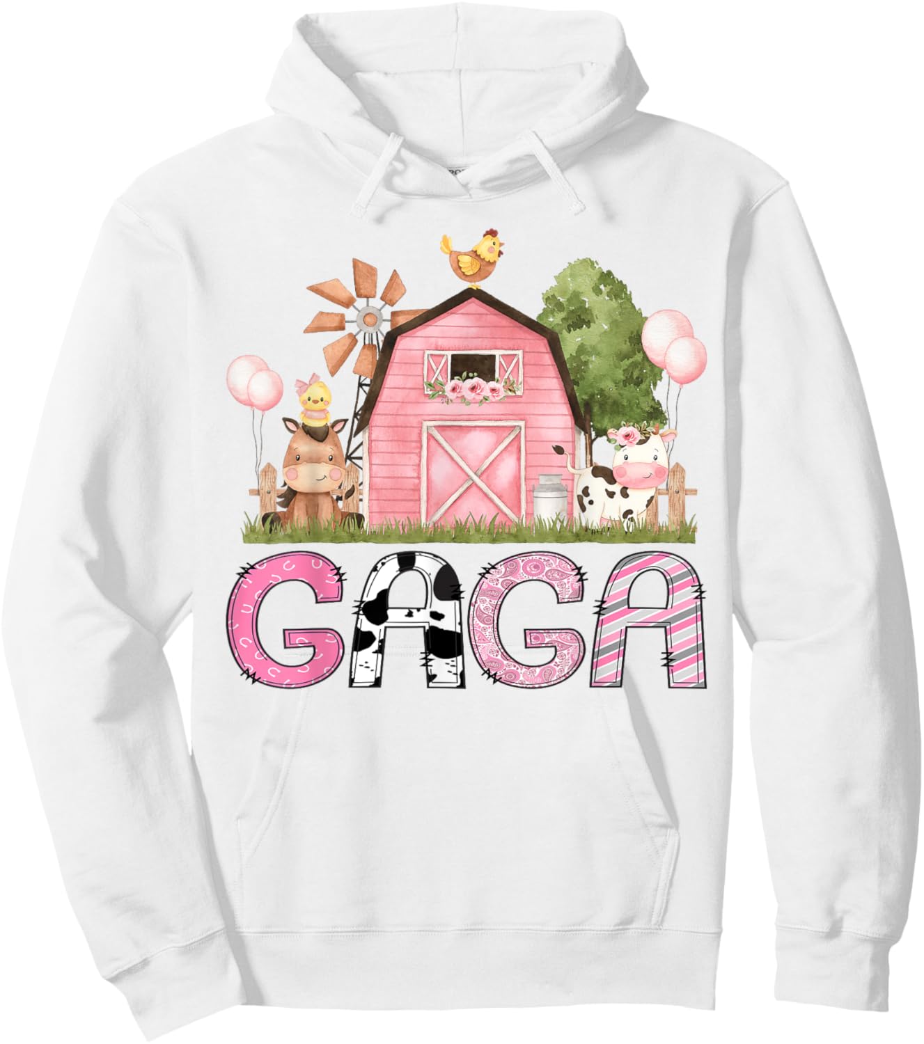 Gaga Pink Farm Animal Birthday Kids Matching Family Hoodie - Hoodie | White