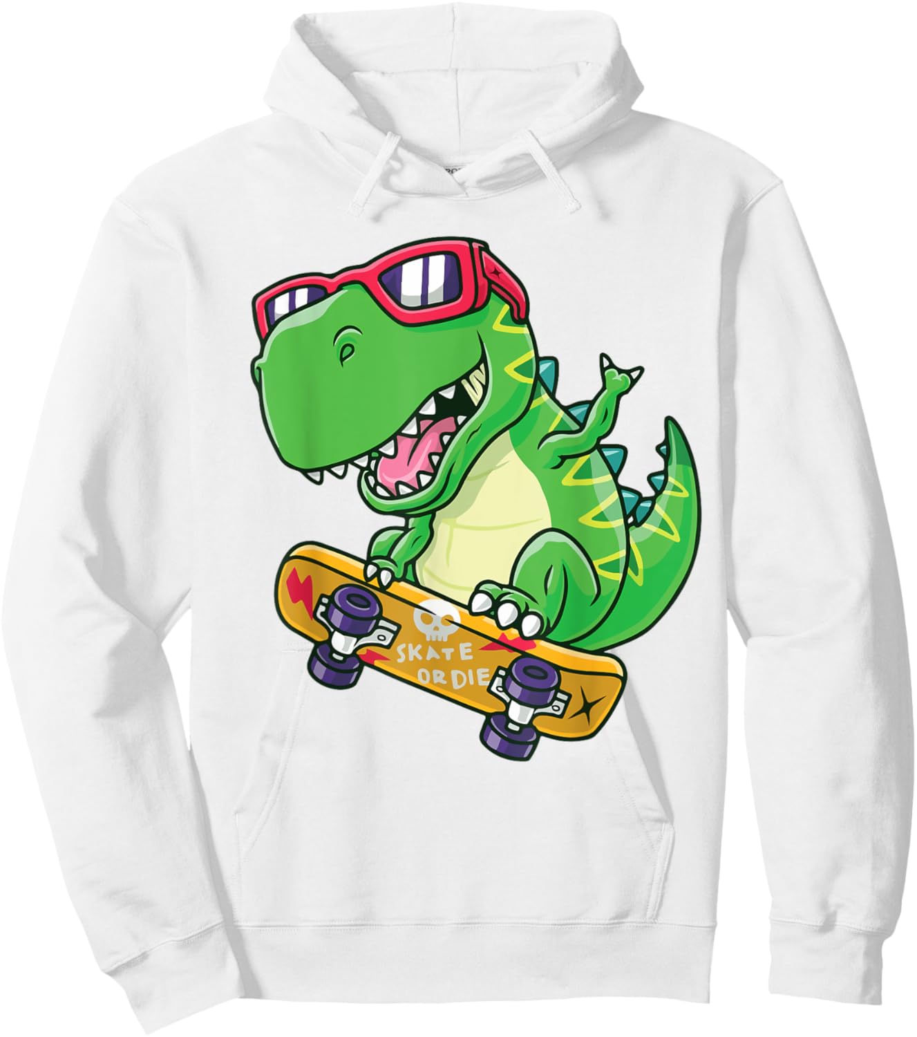 Funny Dino Skateboard Shirt Skater Dinosaur Teen Boy Toddler Hoodie - Hoodie | White