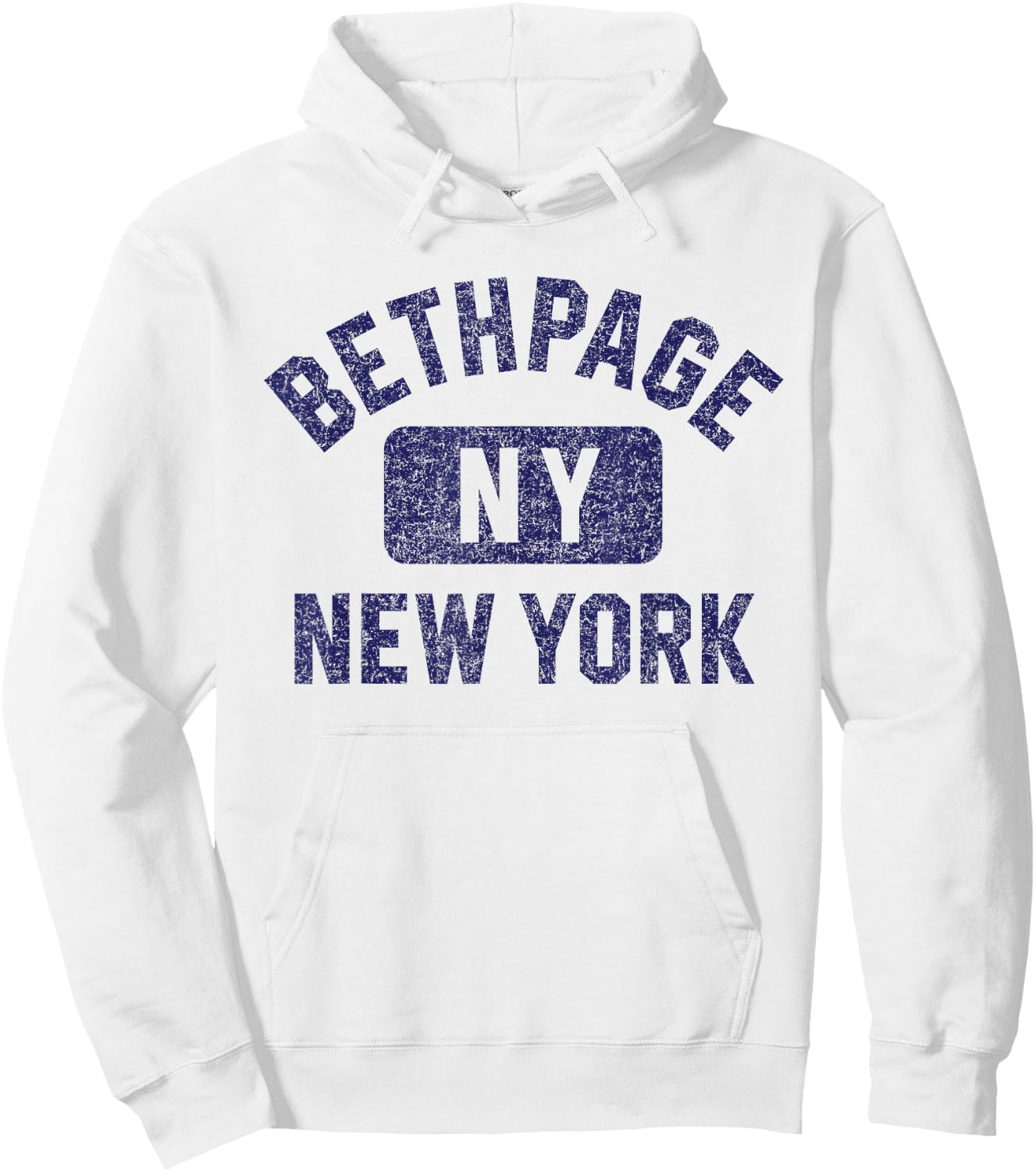 Bethpage NY New York Gym Style Distressed Dark Blue Print Hoodie - Hoodie | White