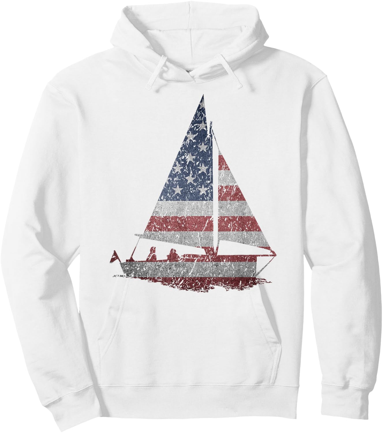 Distressed Stars & Stripes Sailboat Sailing Adventure Hoodie - Hoodie | White