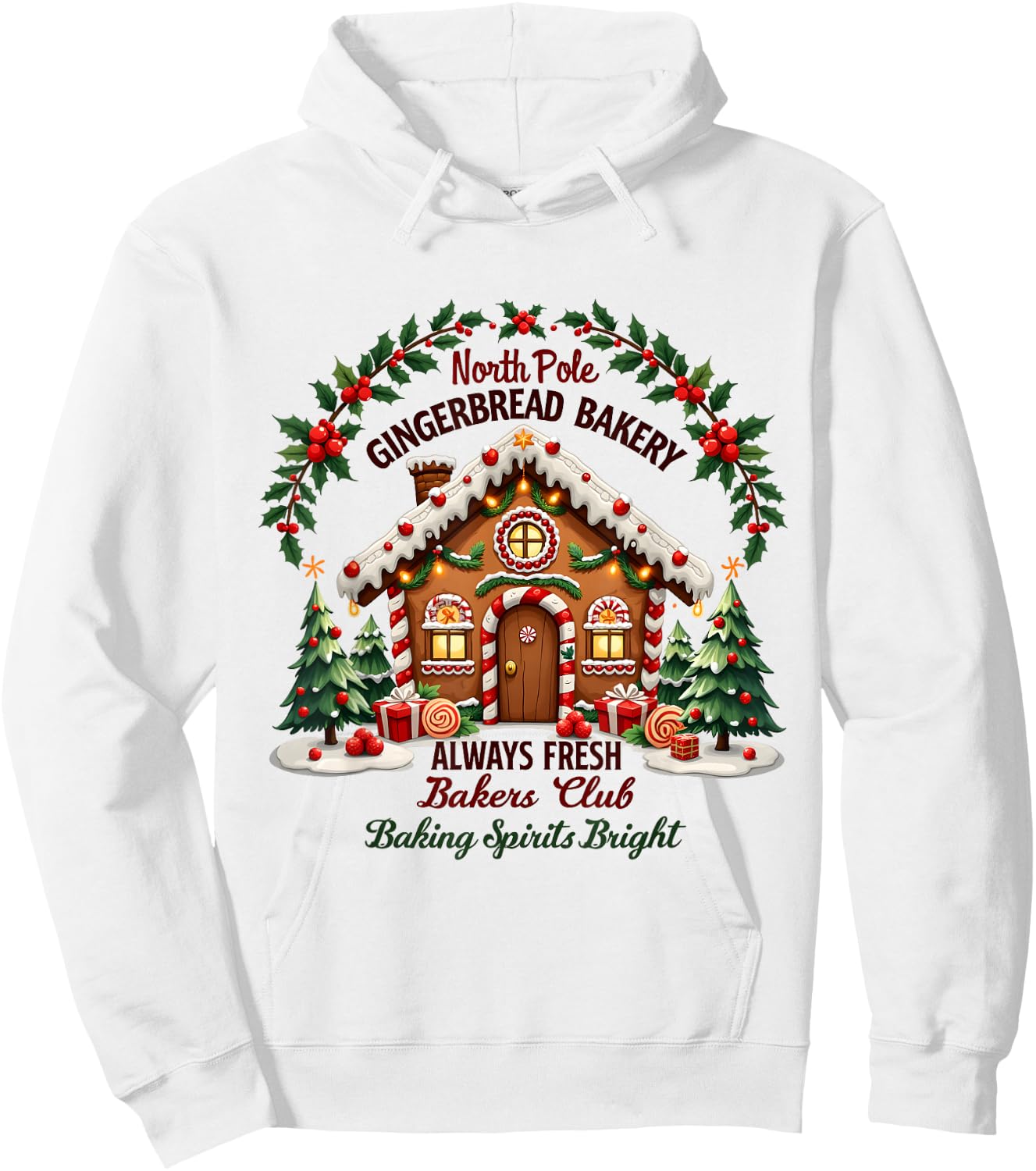 Xmas North Pole Gingerbread Bakery Baking Spirits Bright Hoodie - Hoodie | White