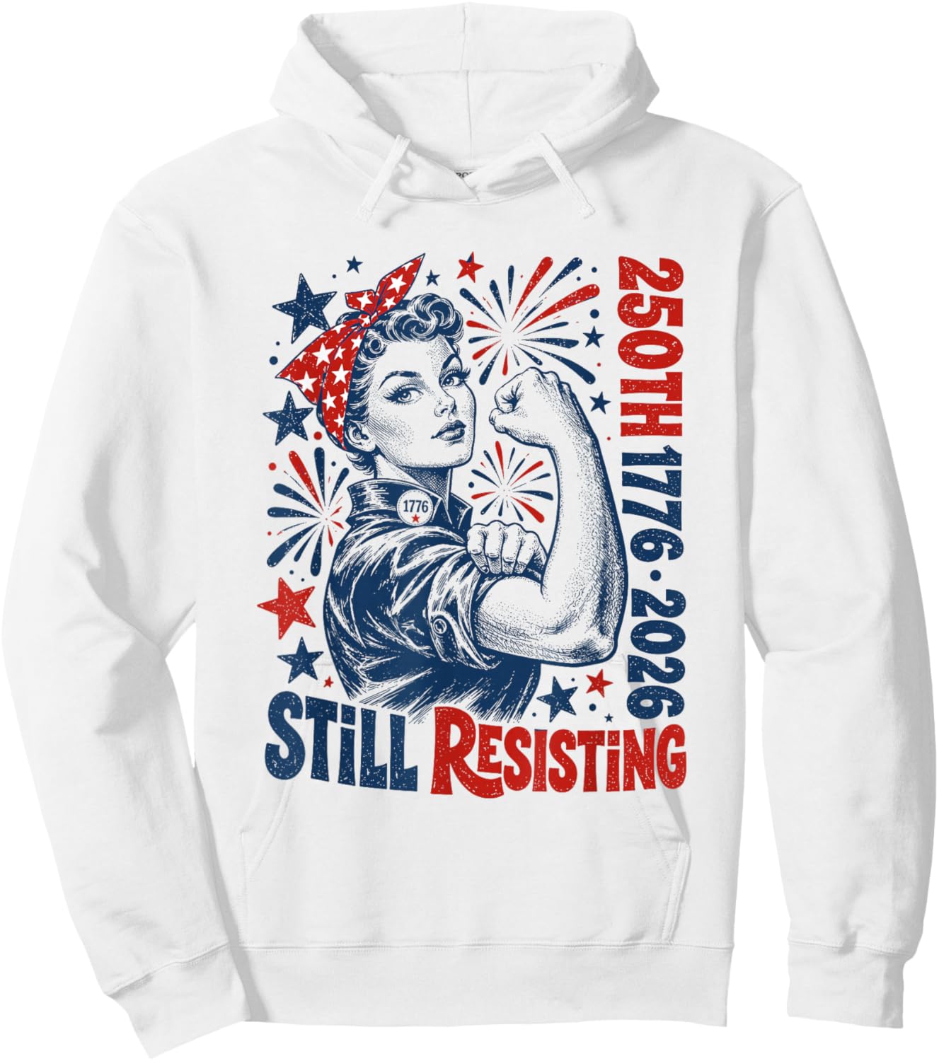 Vintage Americana Rosie the Riveter USA 250th Hoodie - Hoodie | White