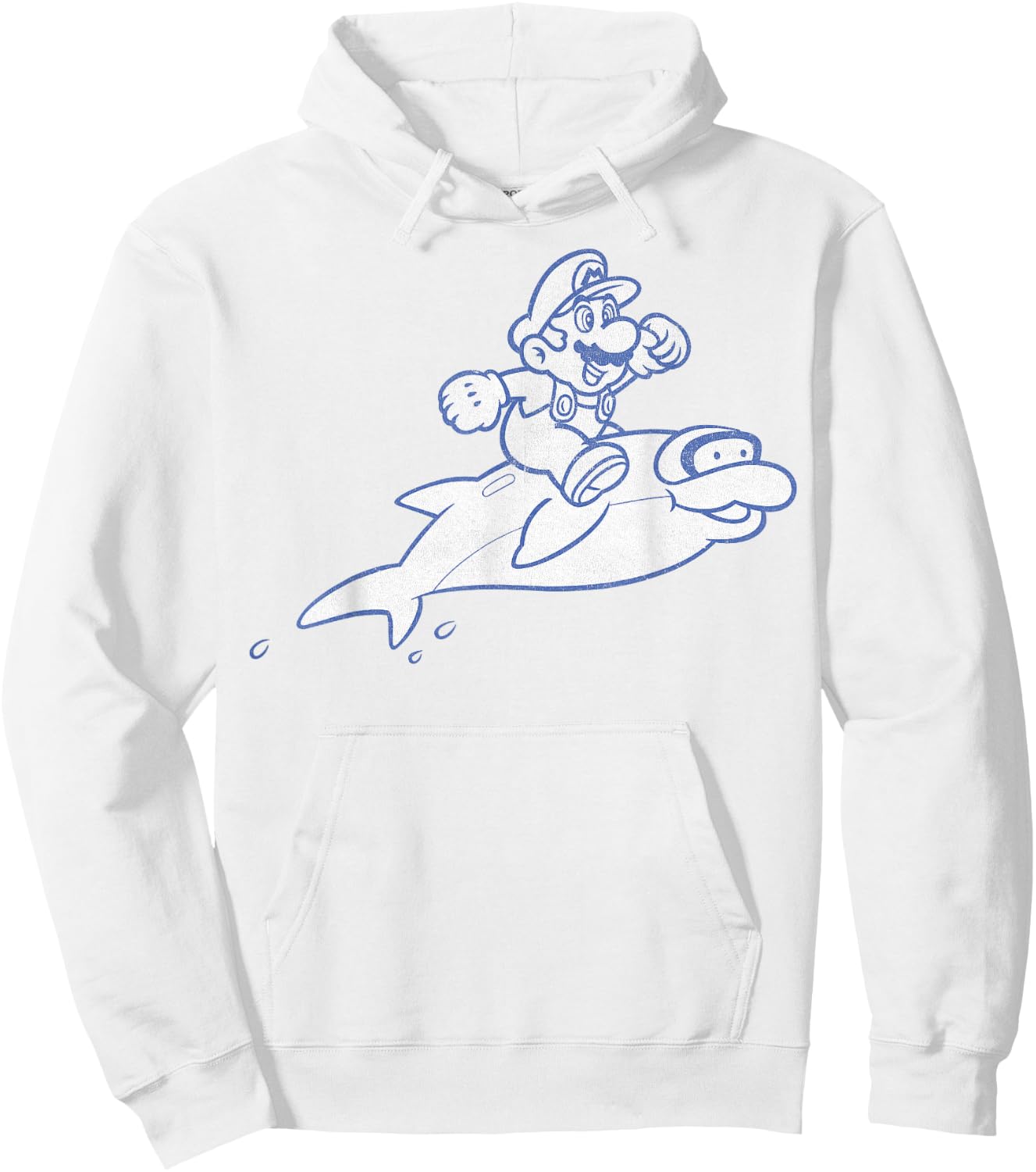 Super Mario Retro Dolphin Ride Outline Graphic Hoodie - Hoodie | White