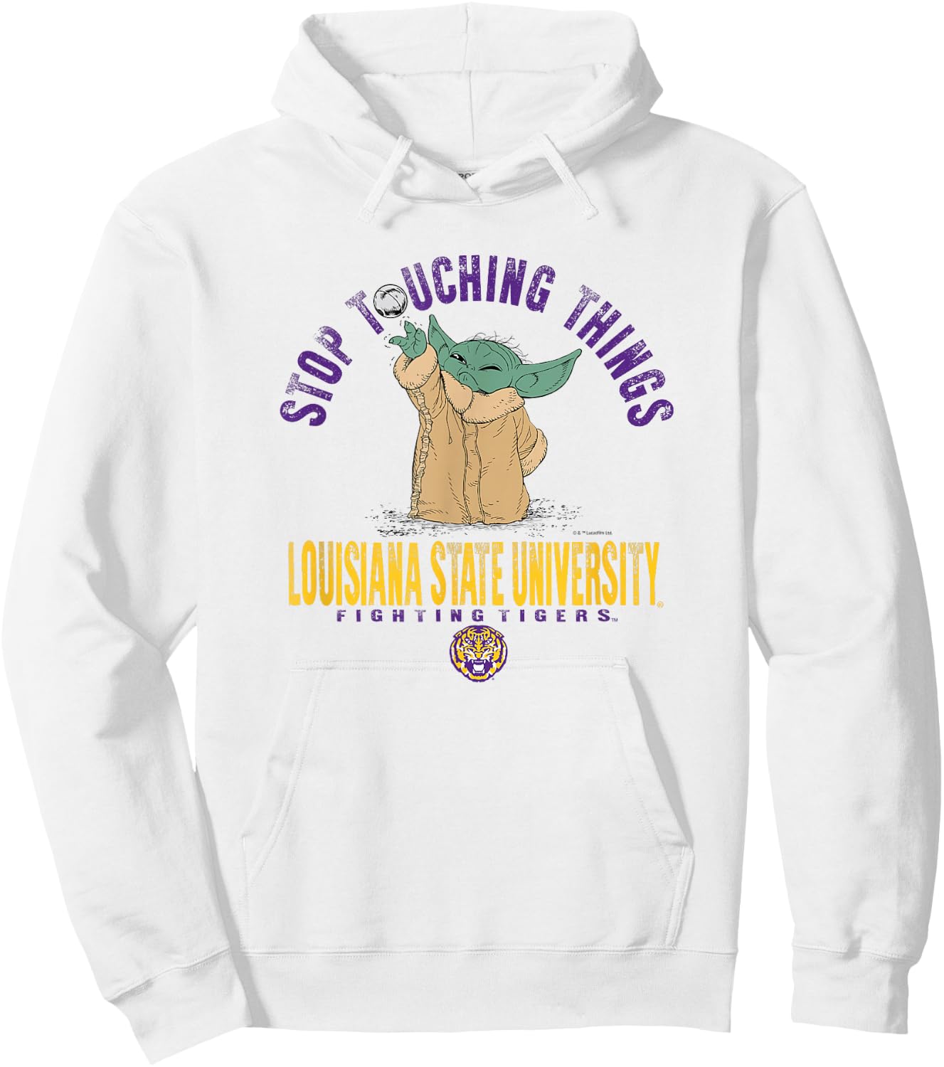 LSU Tigers Star Wars Baby Yoda Gray Officially Licensed Hoodie - Hoodie | White