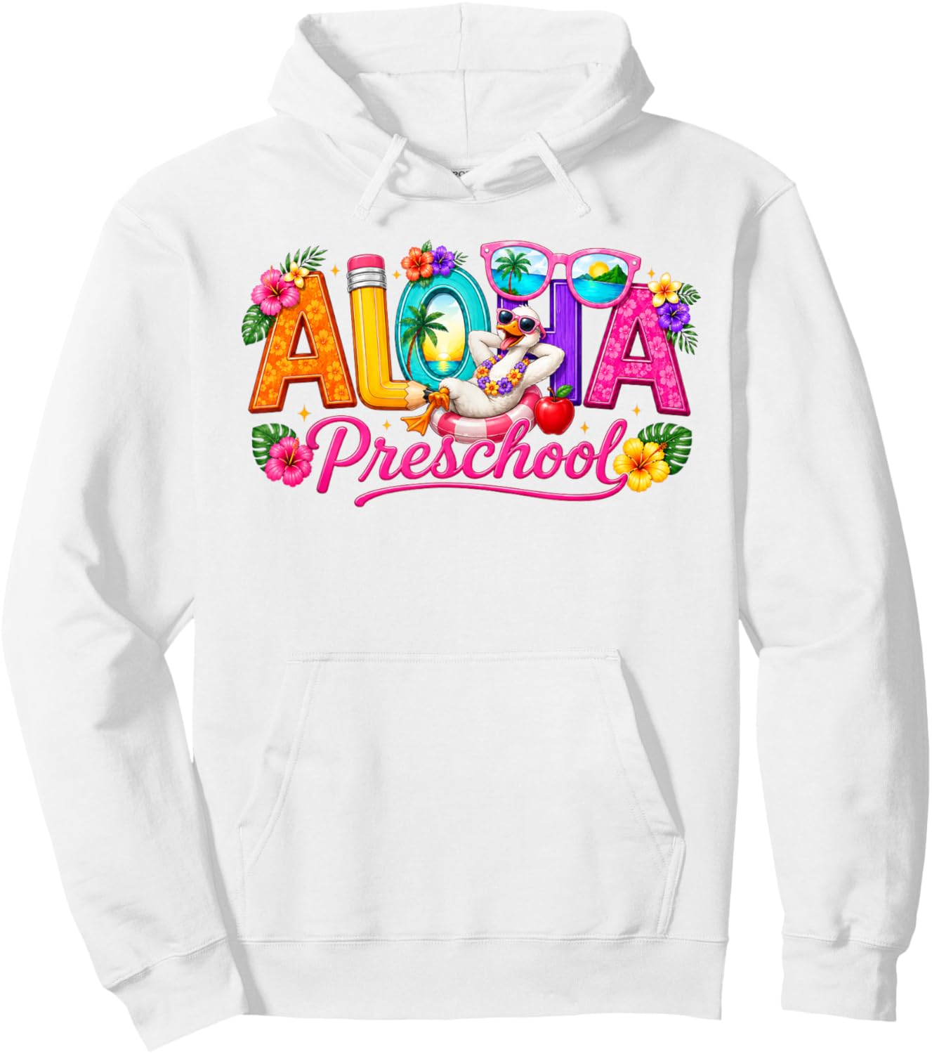 Aloha Preschool Tropical Floral Silly Goose Back to School Hoodie - Hoodie | White