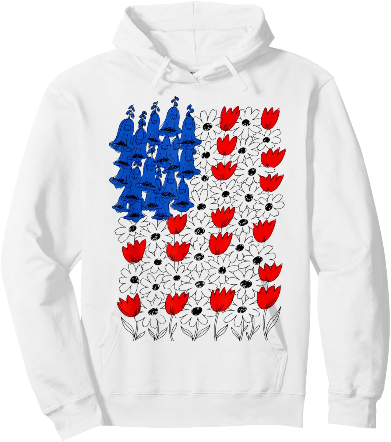 Fourth of July Foxglove Daisy Tulip Floral American Flag Hoodie - Hoodie | White