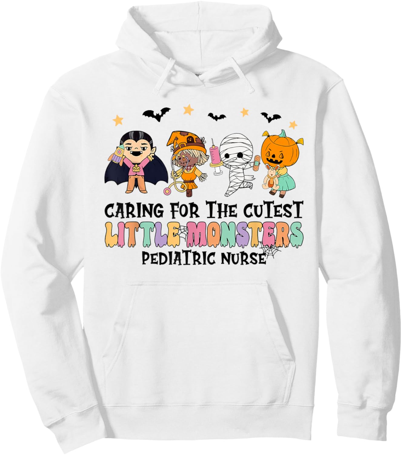 Caring For The Little Monsters Pediatric Nurse Halloween Hoodie - Hoodie | White