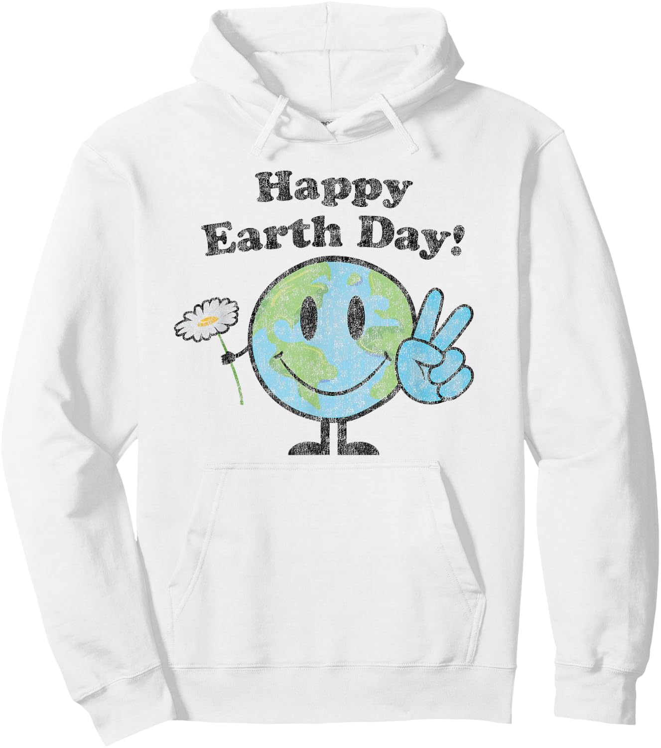 Happy Earth Day Cute Peace Sign Flower Distressed Hoodie - Hoodie | White