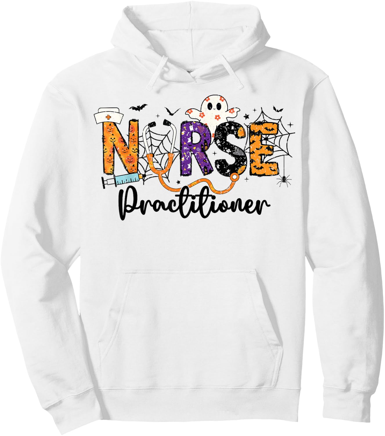 Practitioner Nurse NP Ghost Halloween Nursing Women Girls Hoodie - Hoodie | White