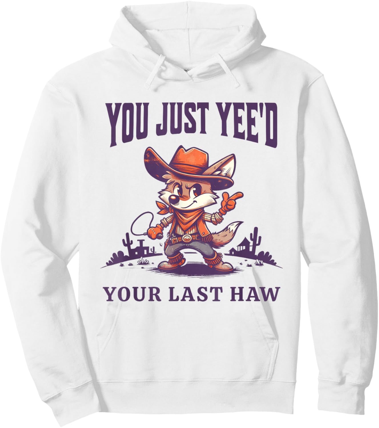 Funny Cowboy Coyote Cartoon Western Animal Humor Graphic Hoodie - Hoodie | White