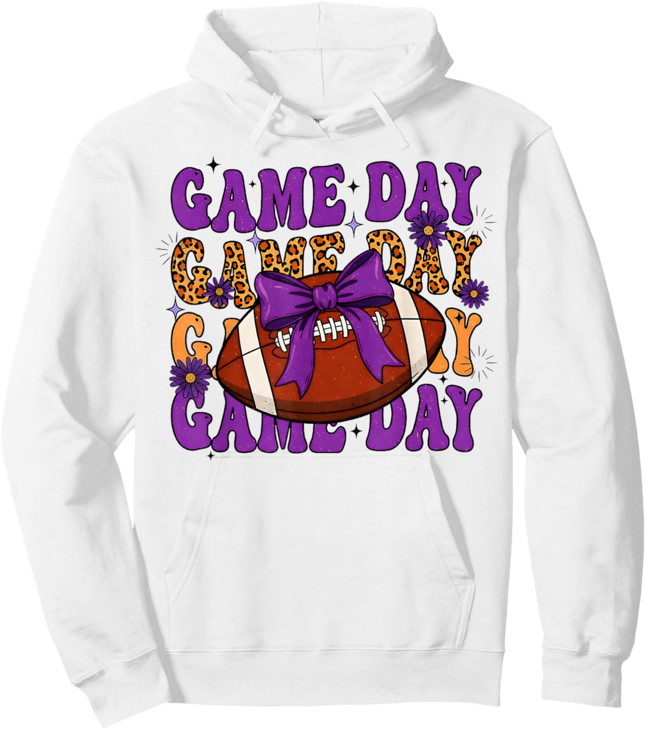 Purple Leopard Game Day Football Bow Touchdown Season Hoodie - Hoodie | White