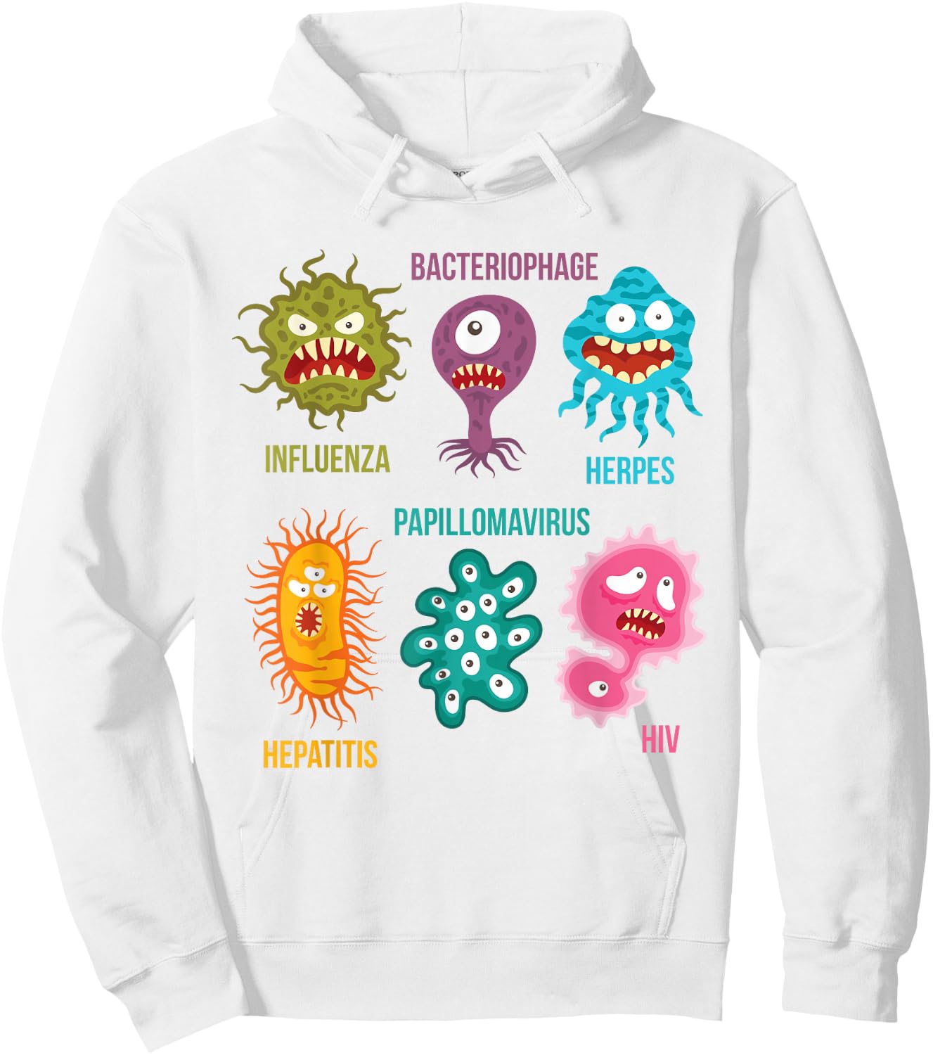 Virology : Family Of Cute Colorful Viruses Hoodie - Hoodie | White