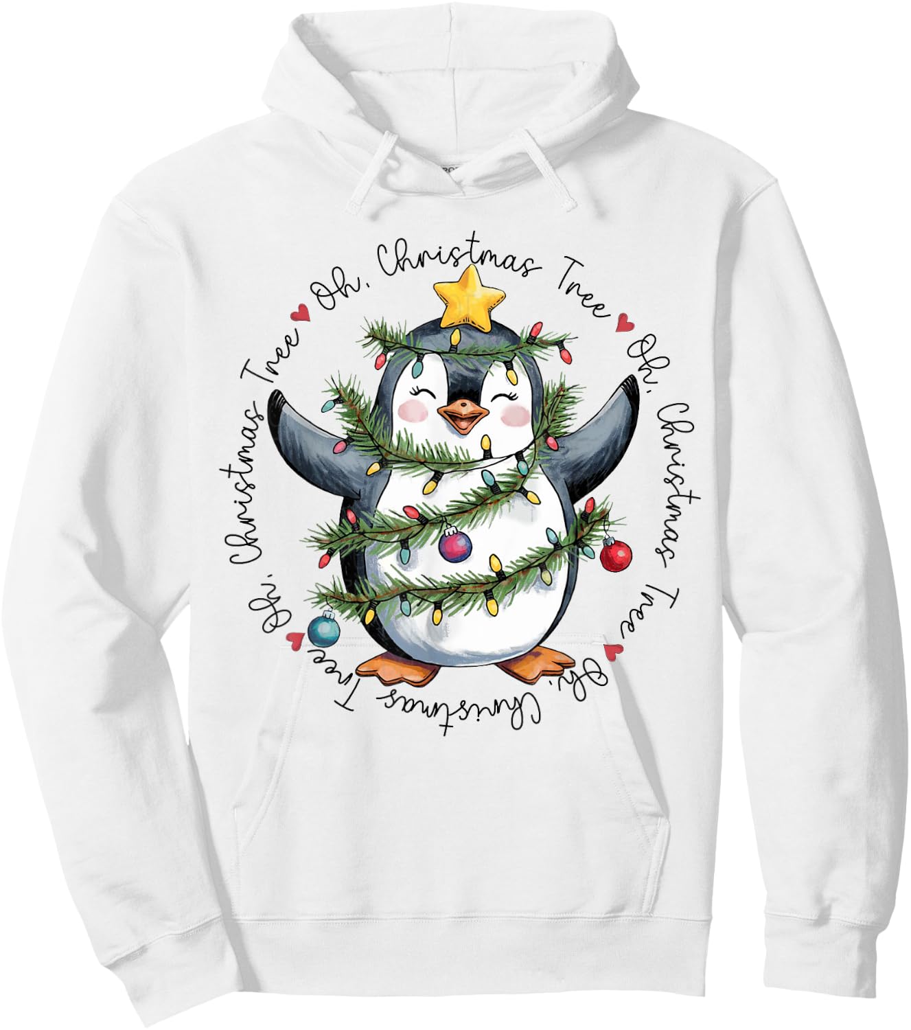Oh Christmas Tree Xmas Lights Cute Penguin Women Girls Hoodie - Hoodie | White