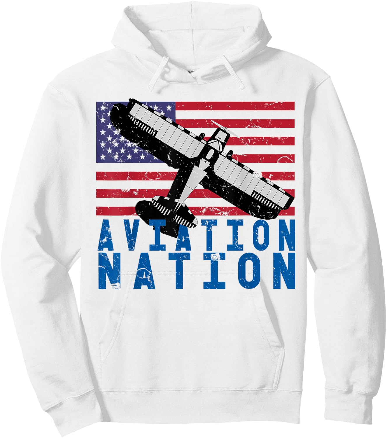 Aviation Nation Distressed Patriotic Flying Pilot Hoodie - Hoodie | White