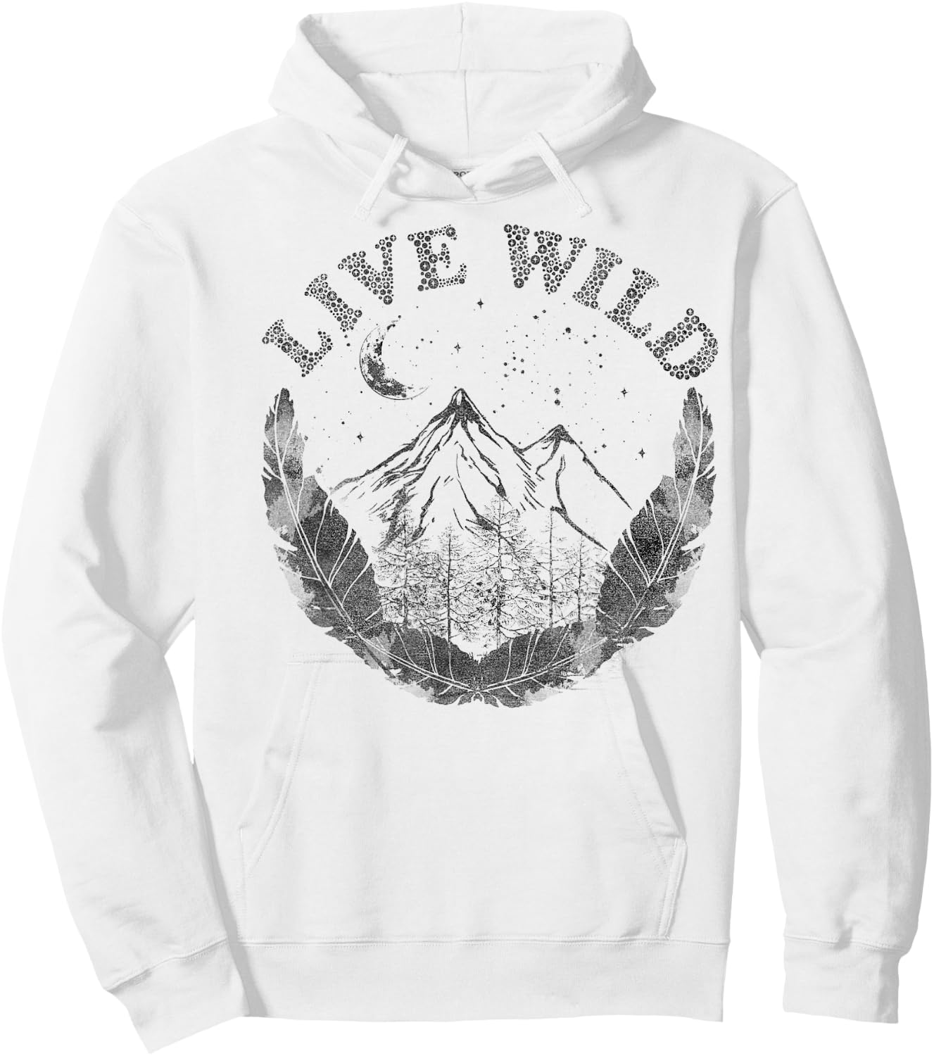 Live Wild Mountain And Feathers Sketch Hoodie - Hoodie | White