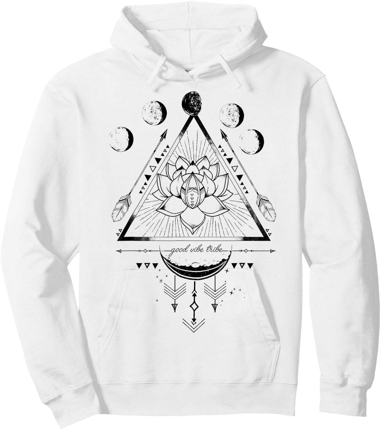 Moon Phase Good Vibe Geometric Lotus Flower Hoodie - Hoodie | White