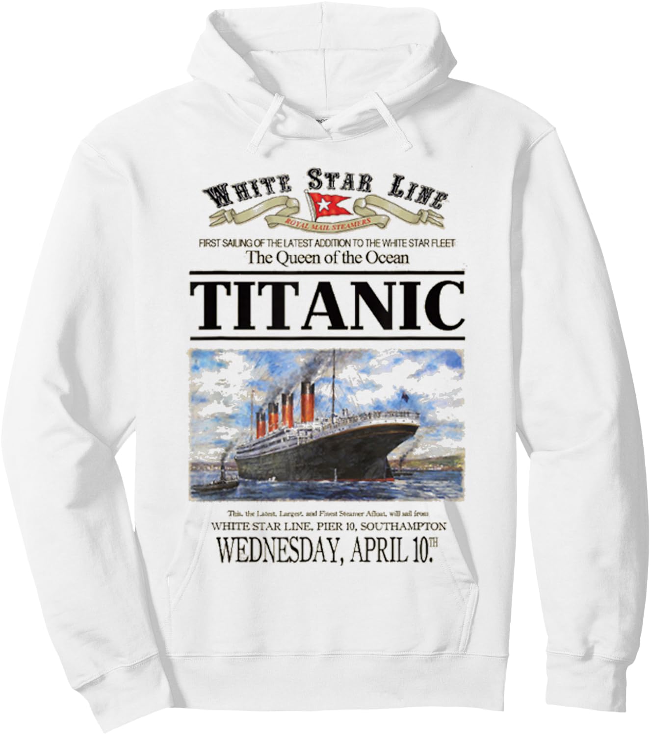 Titanic Vintage Ship Atlantic Ocean Voyage Retro Poster Hoodie - Hoodie | White