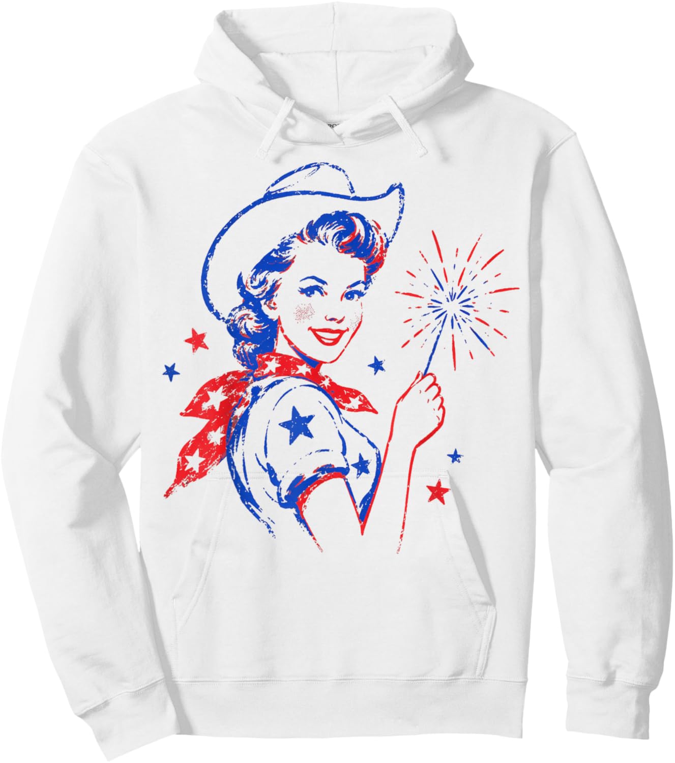Retro Patriotic Cowgirl Vintage Americana Hoodie - Hoodie | White