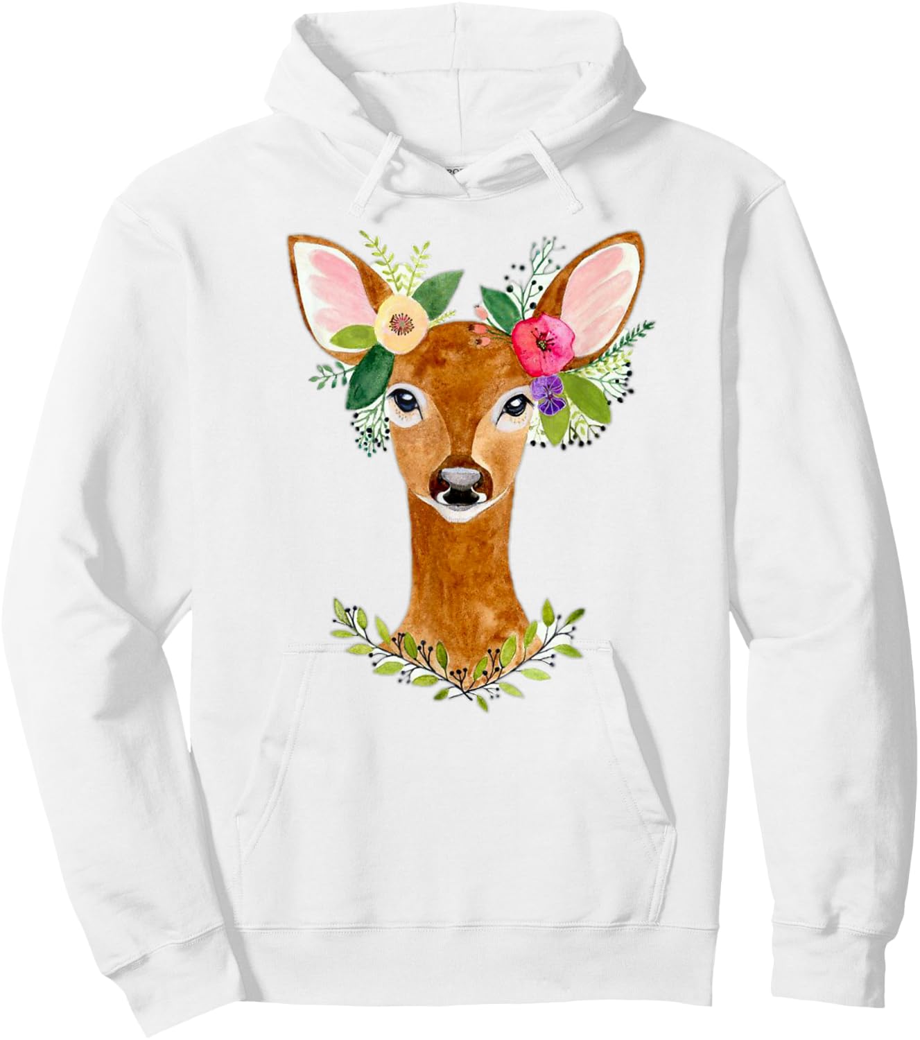 Lovely Doe Boho Nature Floral Art Deer Artwork Hoodie - Hoodie | White