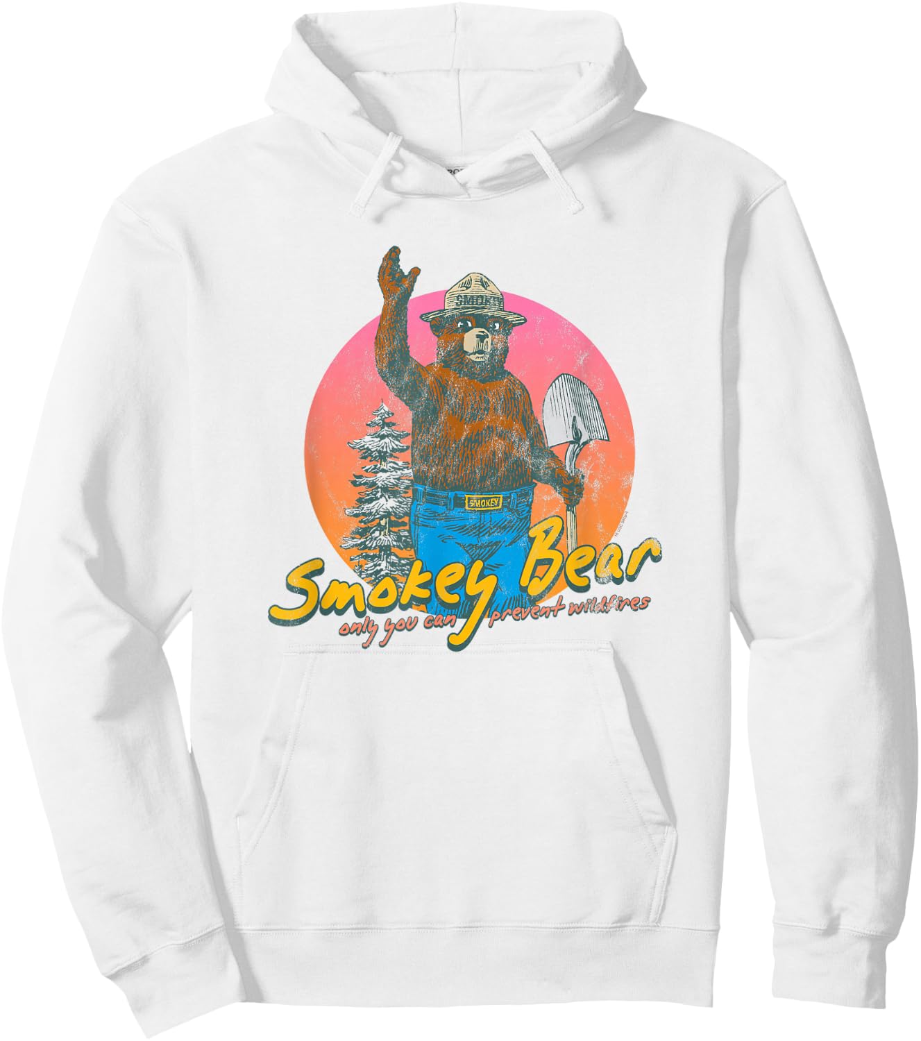 Smokey Bear Retro Smokey Bear Colorful Sunset PSA Hoodie - Hoodie | White