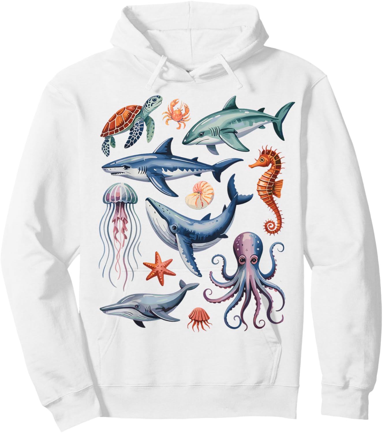 Ocean Life Sea Creatures Collage Kids Marine Animals Shark Hoodie - Hoodie | White