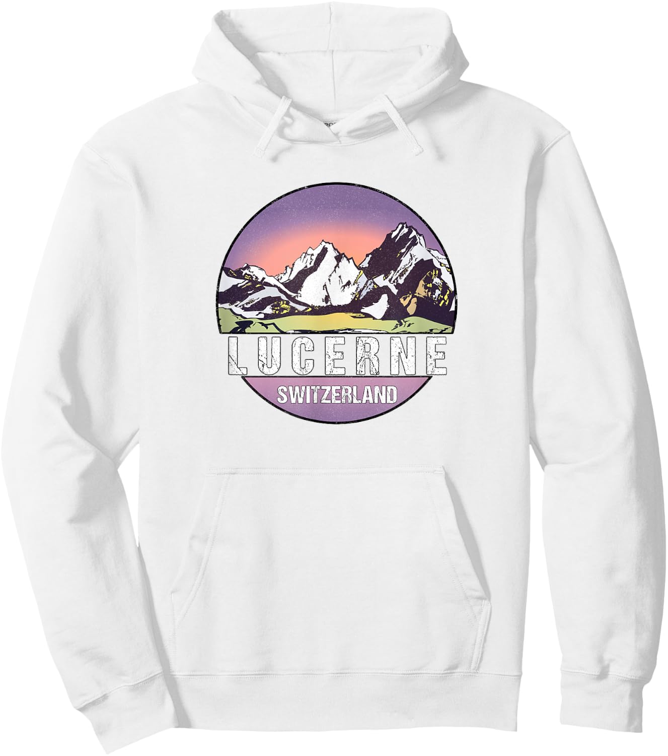 Retro Vintage Lucerne, Switzerland Distressed Hoodie - Hoodie | White