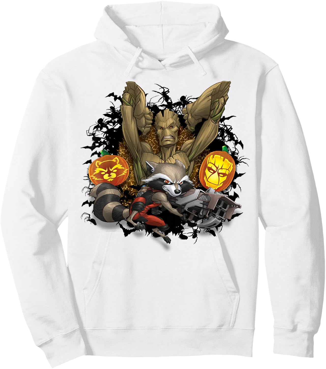 Marvel Groot and Rocket Raccoon Jack-o'-Lantern Halloween Hoodie - Hoodie | White
