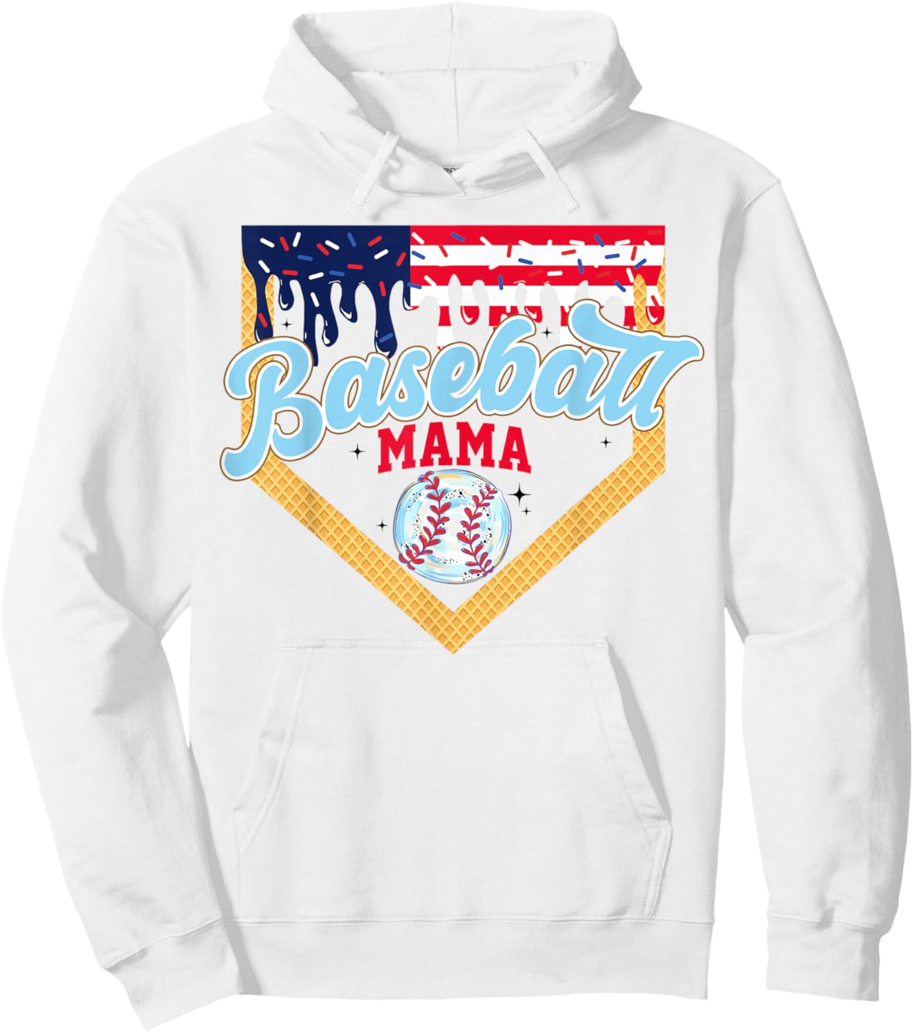 Mama Baseball Ice Cream Drip Mom American Flag 4th Of July Hoodie - Hoodie | White