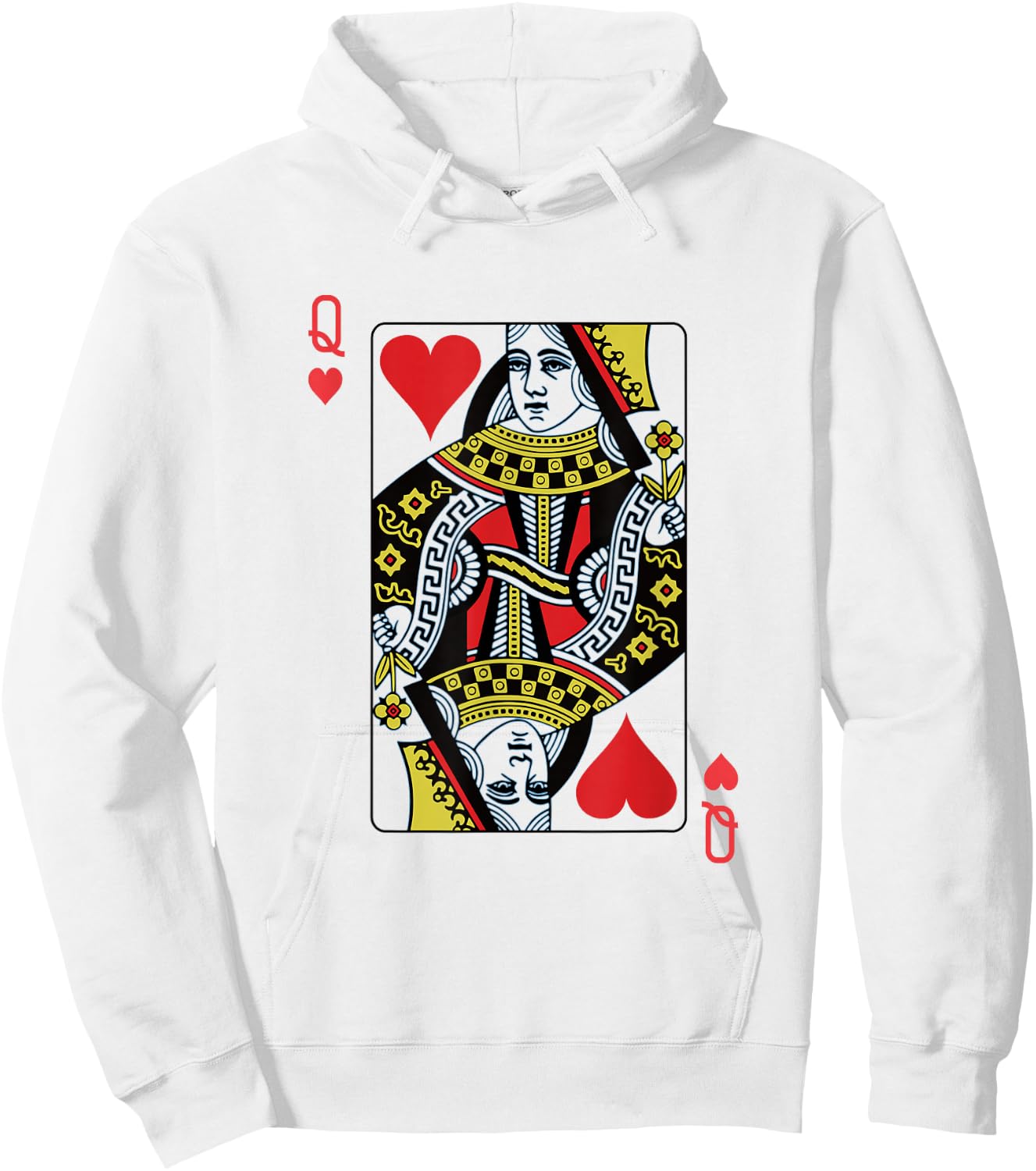 Queen of Hearts Playing Card Poker Hoodie - Hoodie | White