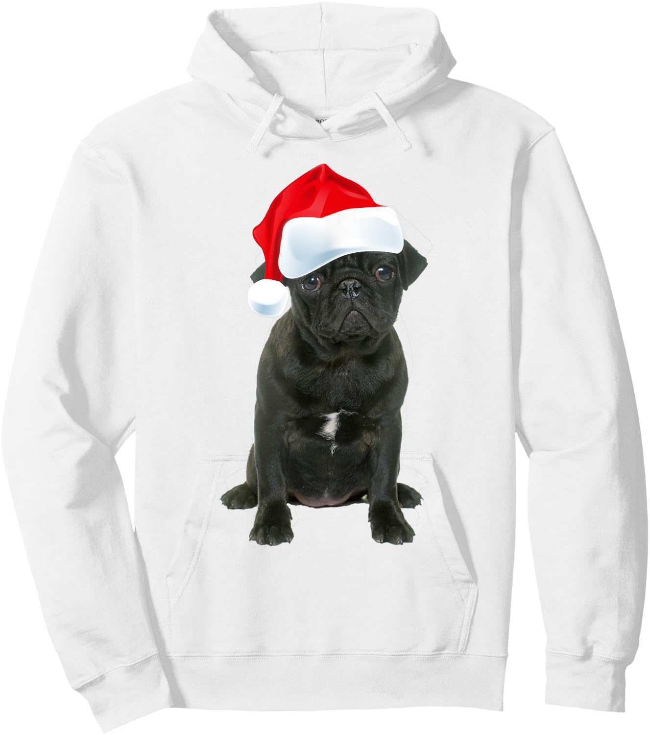 Cute Black Pug Santa Hat Funny Matching Christmas Fun Gift Hoodie - Hoodie | White