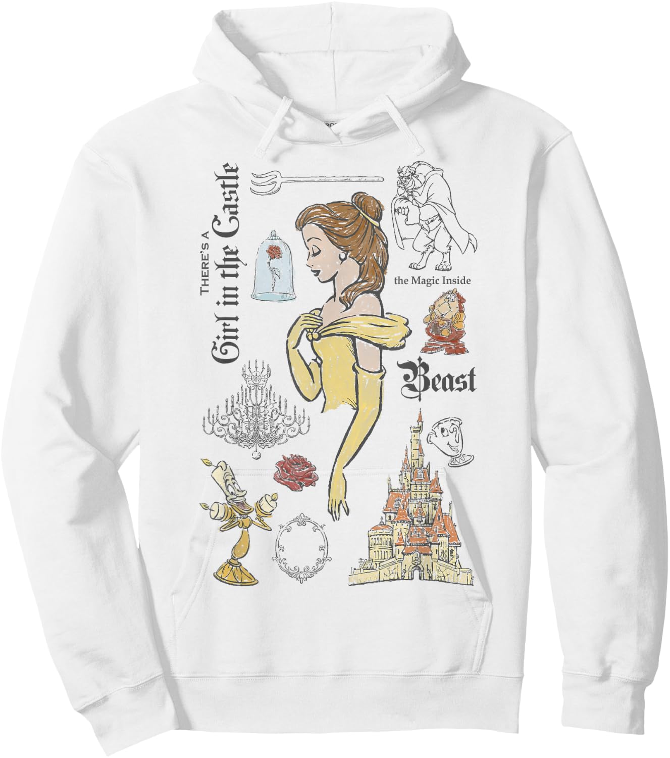 Disney Beauty and The Beast Characters Sketched Hoodie - Hoodie | White
