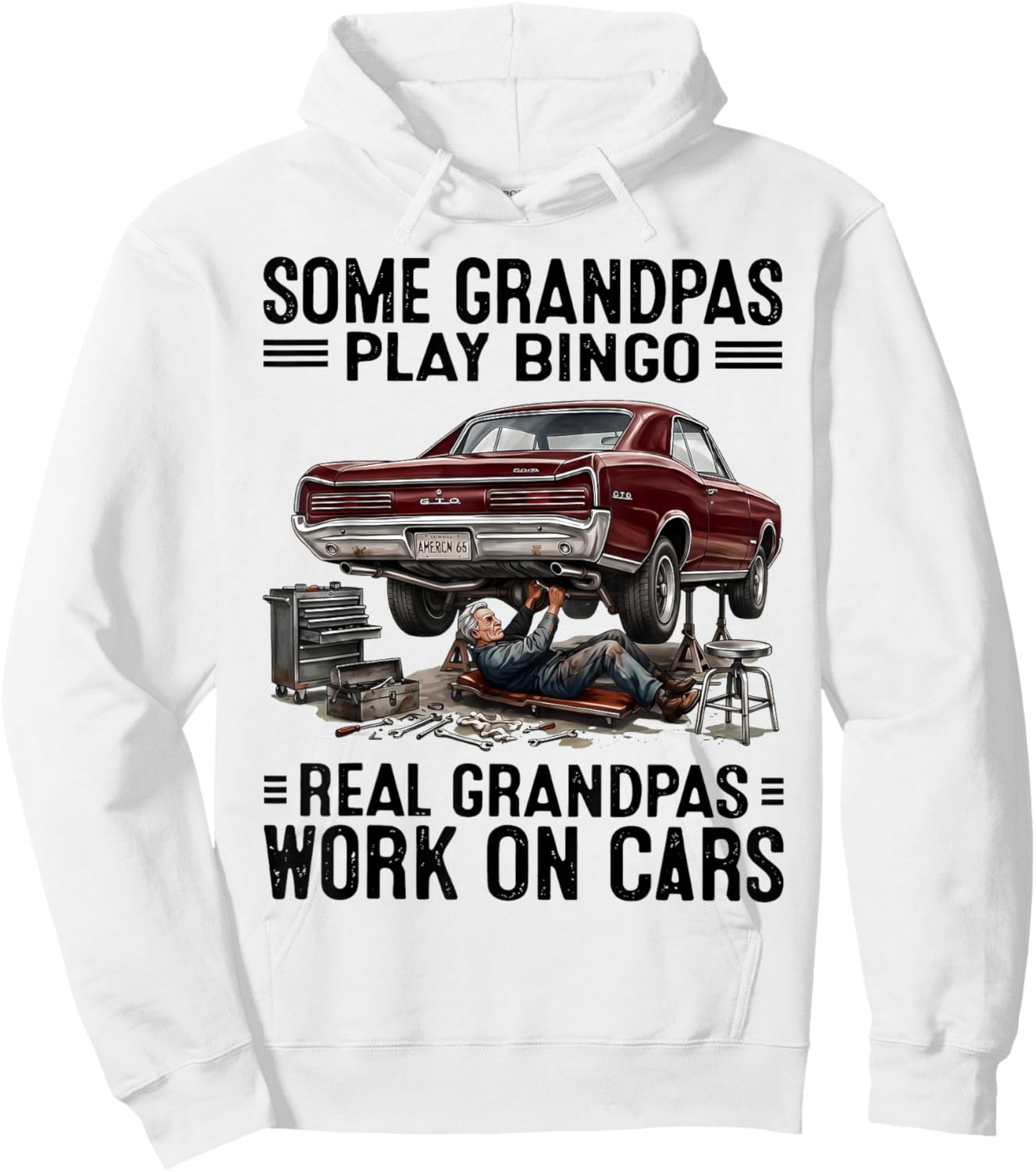 Some Grandpas Play Bingo Real Grandpas Work On Cars Mechanic Hoodie - Hoodie | White