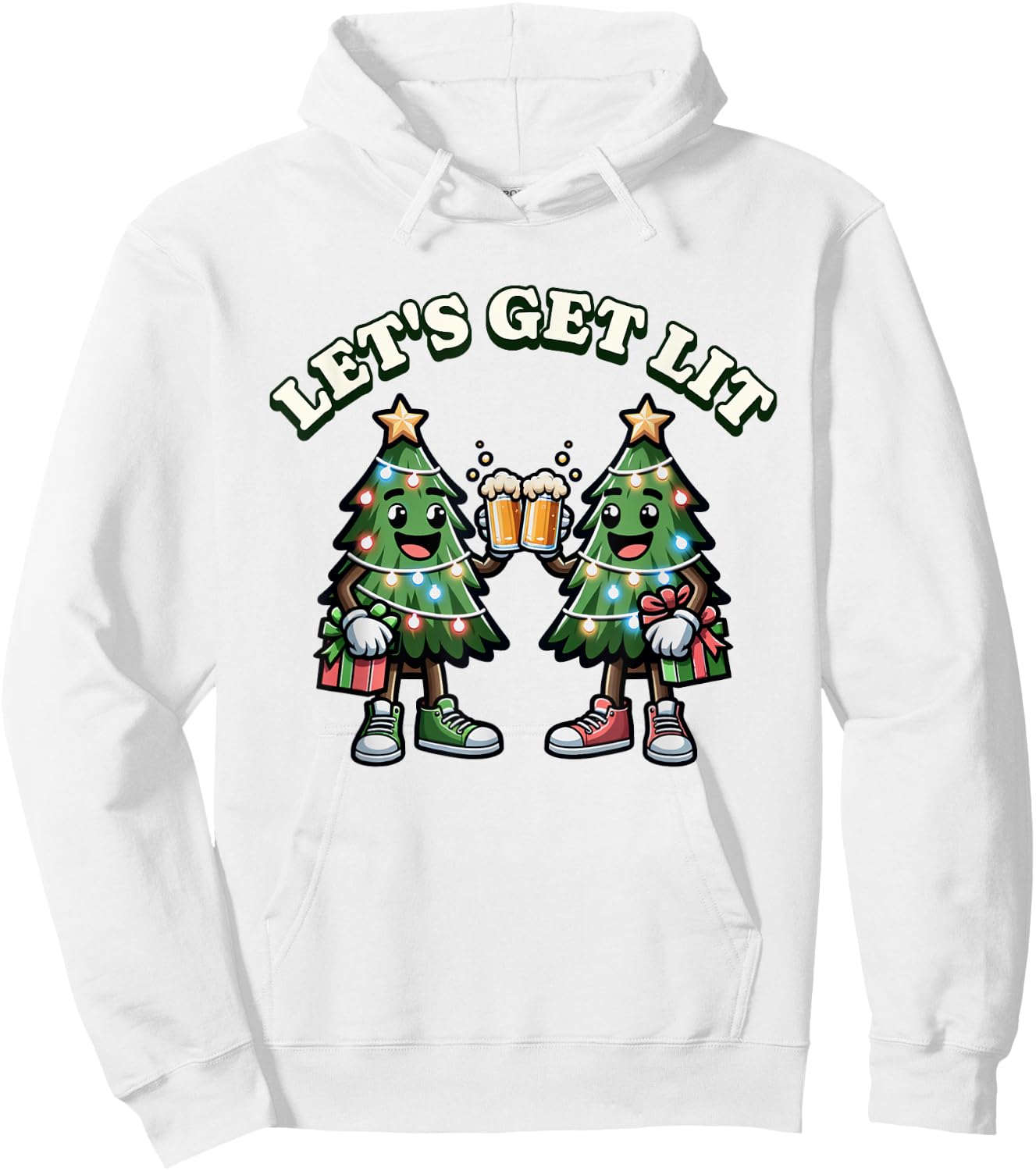 Let's get Lit - Christmas Trees Drinking Beer - Xmas Hoodie - Hoodie | White