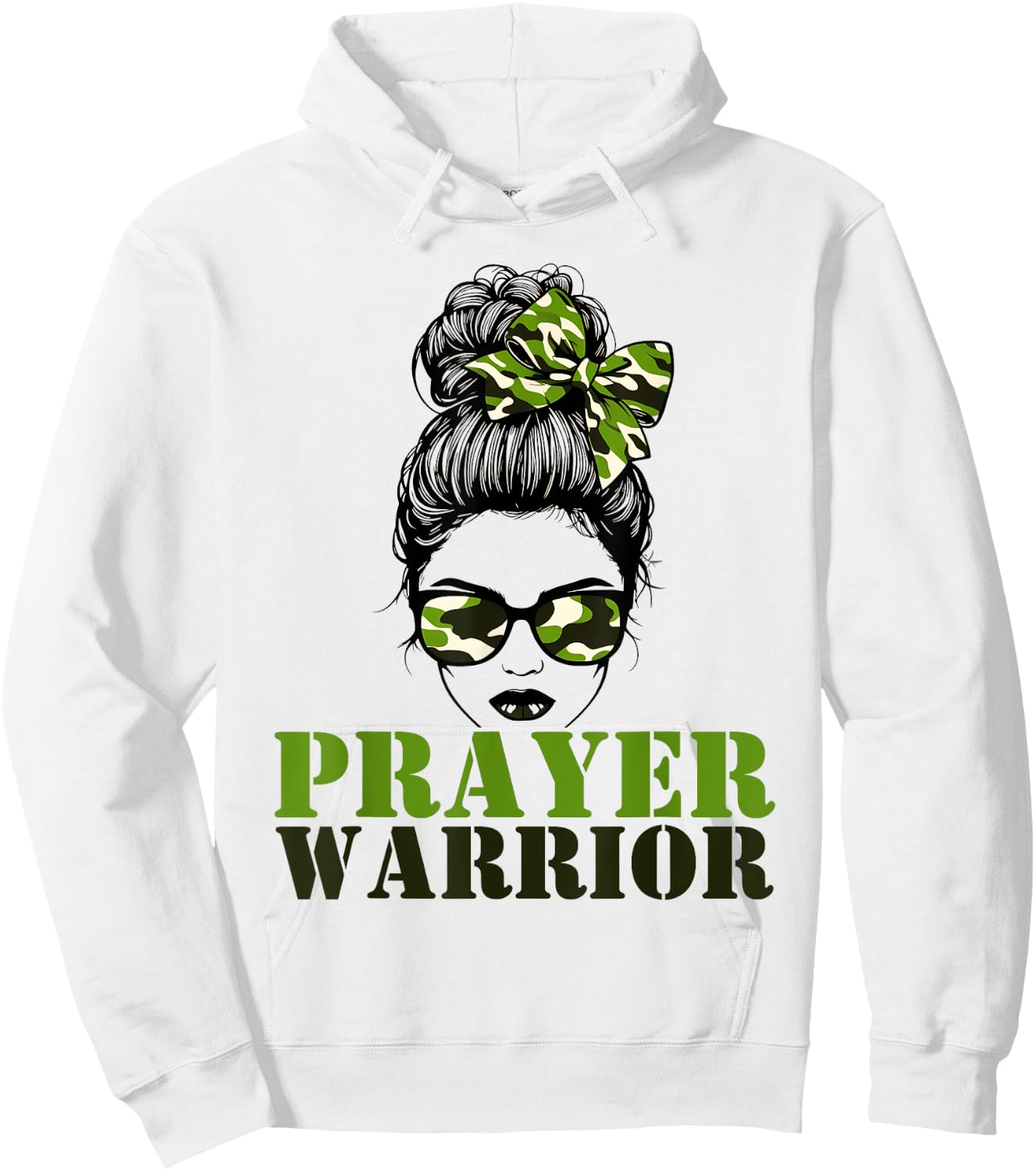 Prayer Warrior Camo Messy Bun Pray Camouflage Girl Woman Hoodie - Hoodie | White
