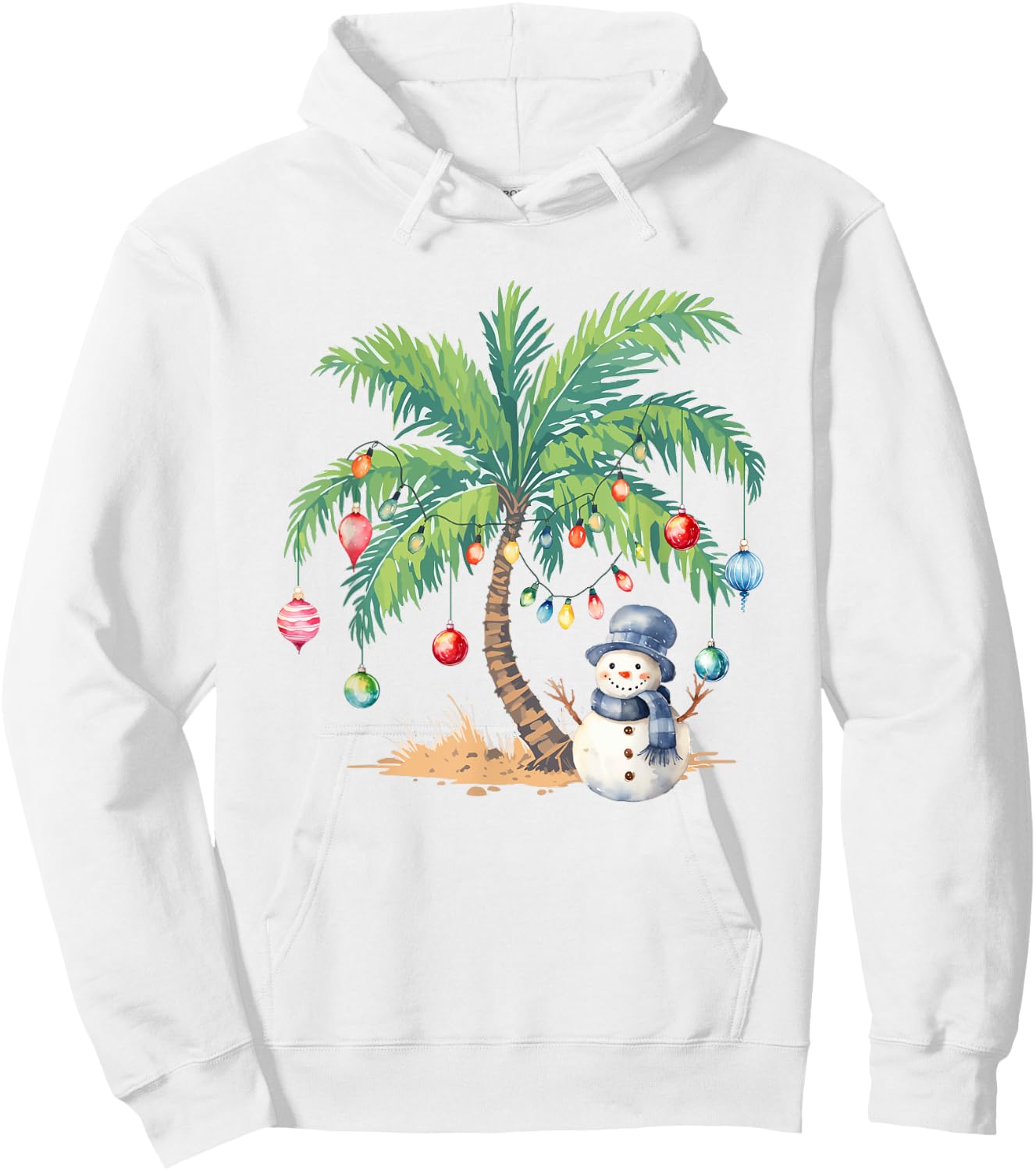 Vintage Palm Tree Snowman Tropical Christmas Deck The Palms Hoodie - Hoodie | White