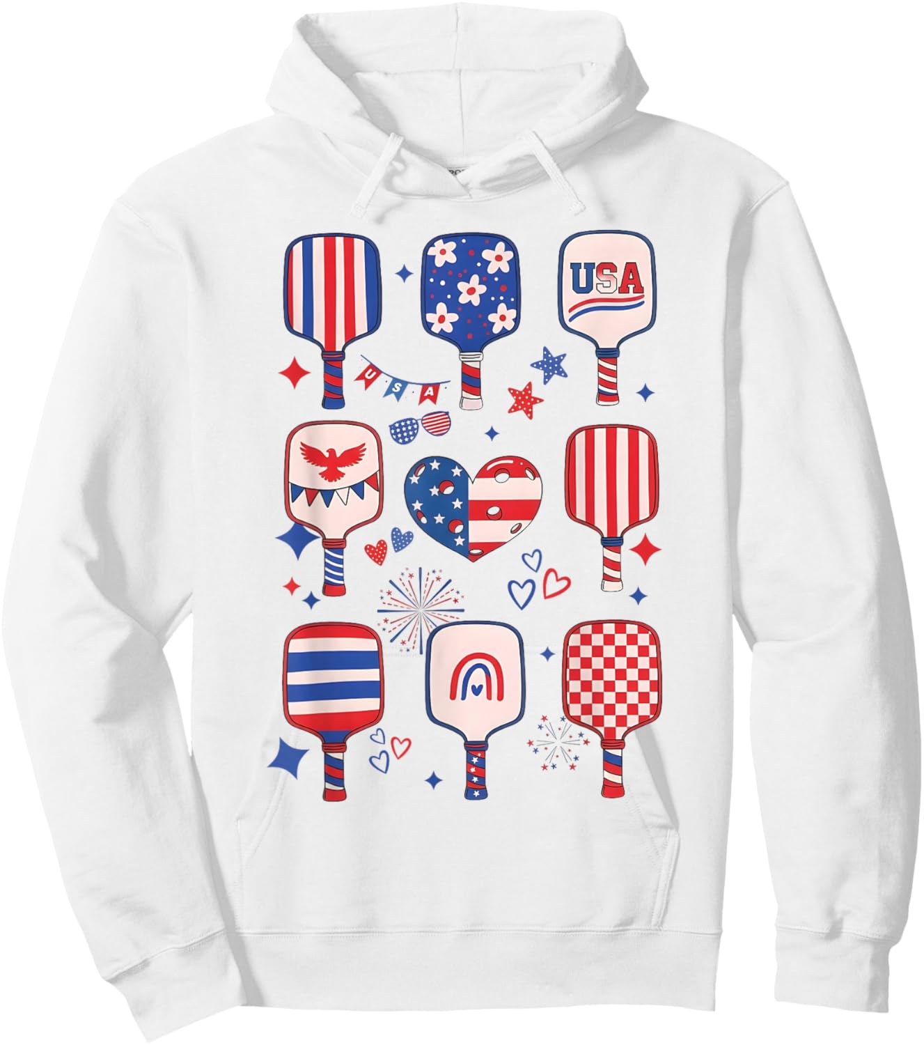Cute USA Pickleball Patriotic Pickleball Paddles 4th of July Hoodie - Hoodie | White