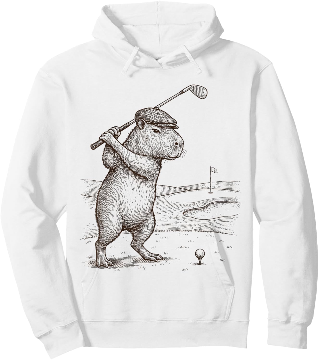 Vintage Funny Capybara Playing Golf Golfer Hoodie - Hoodie | White