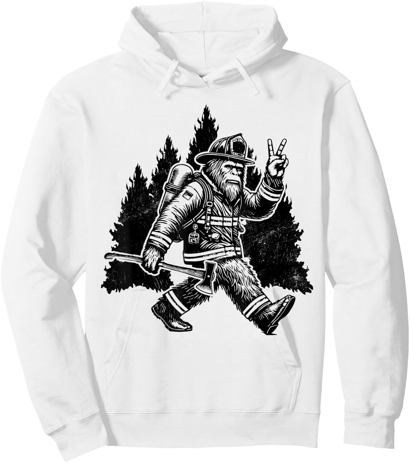 Men's Retro Bigfoot Firefighter Sasquatch Fireman , Grey, Small, Short Sleeve, Classic Fit, Polyester 100% Hoodie - Hoodie | White