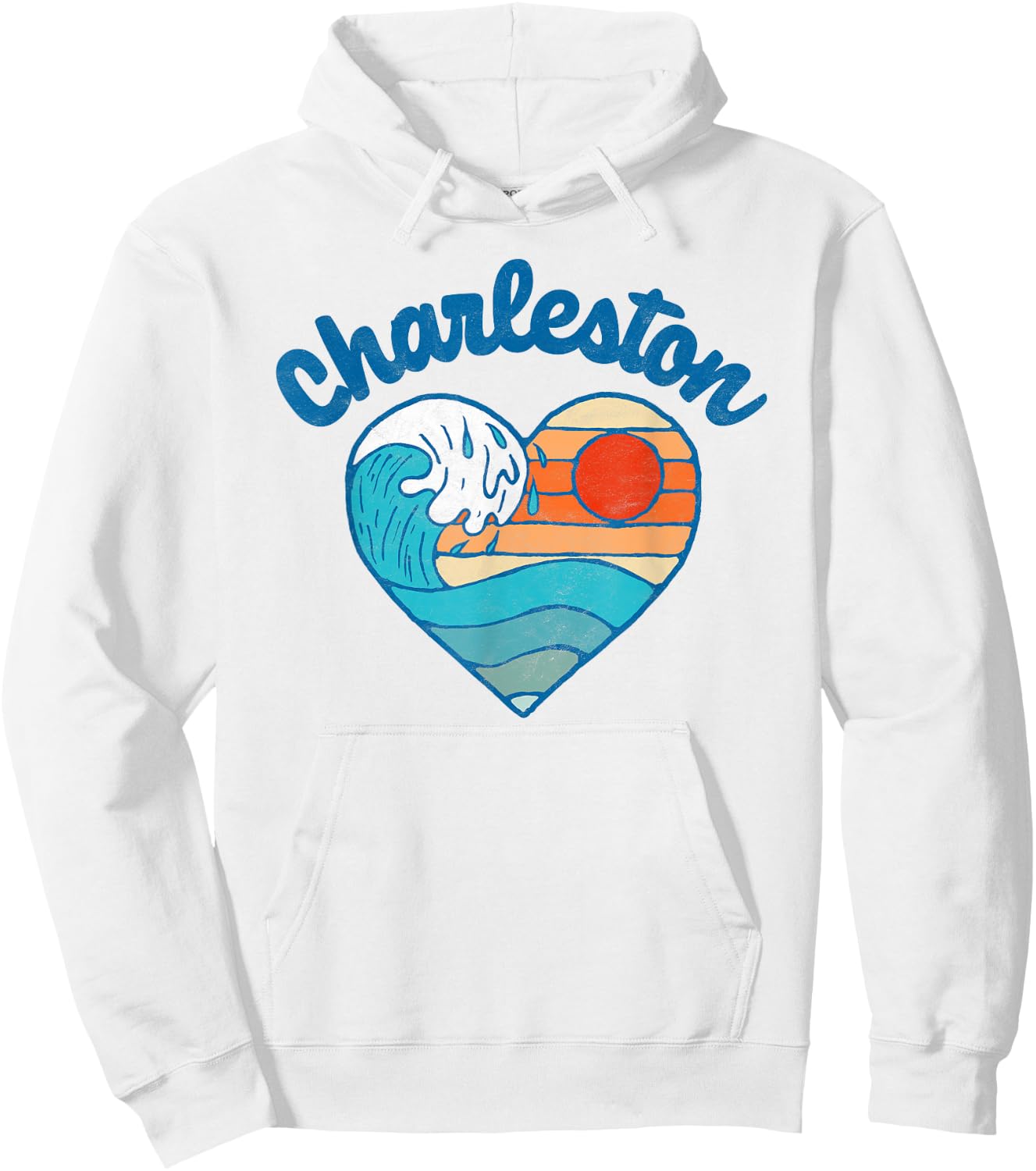Charleston SC Beach Lover Retro Heart Surf & Wave Graphic Women Kids Hoodie - Hoodie | White