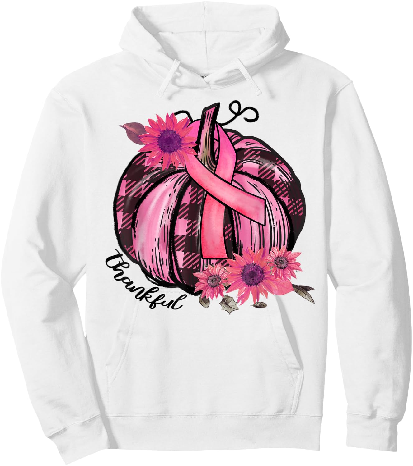 Thankful Pink Pumpkin Sunflower Breast Cancer Awareness Gift Hoodie - Hoodie | White