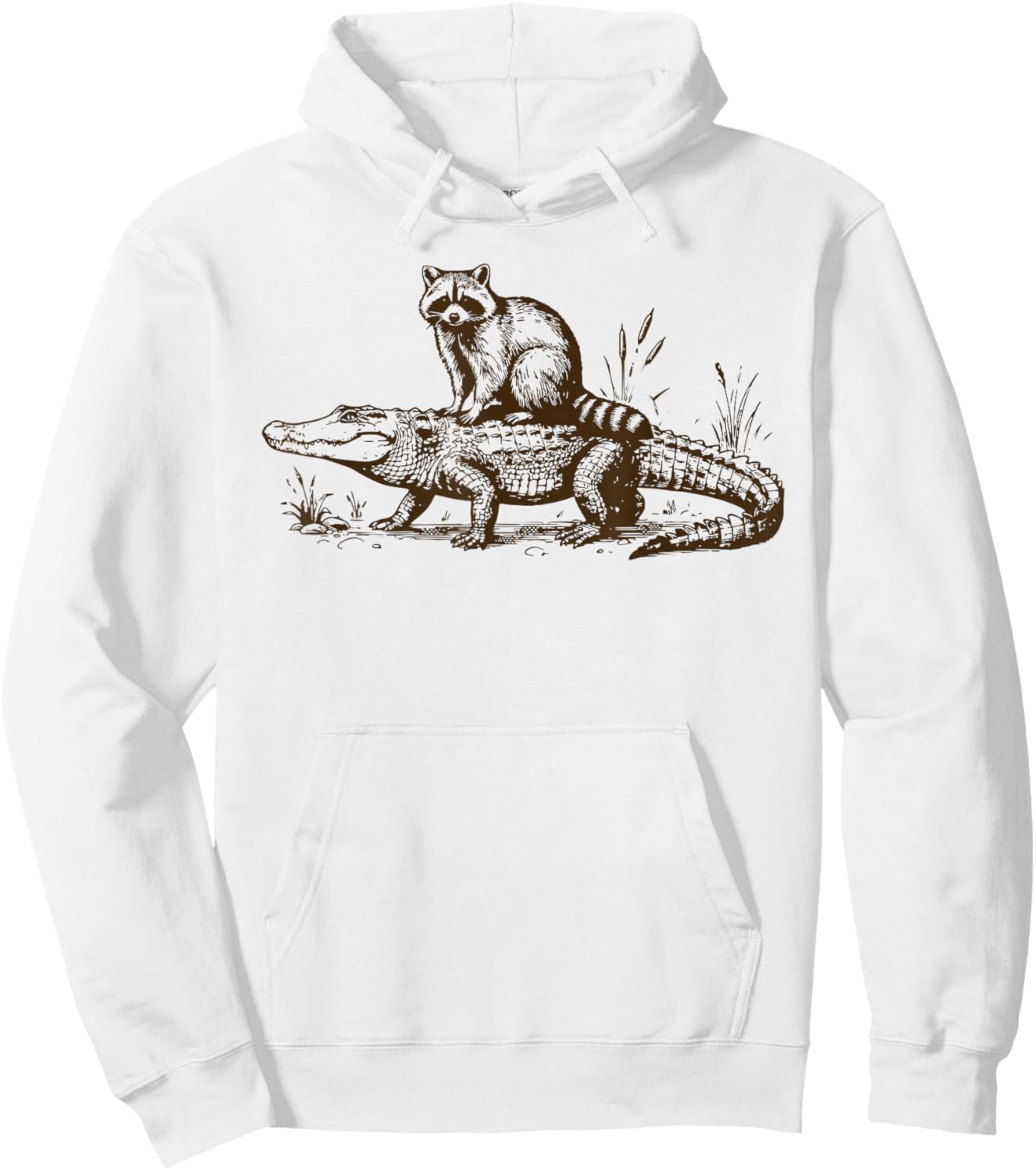 Funny Raccoon Riding an Alligator Men Women Vintage Raccoon Hoodie - Hoodie | White