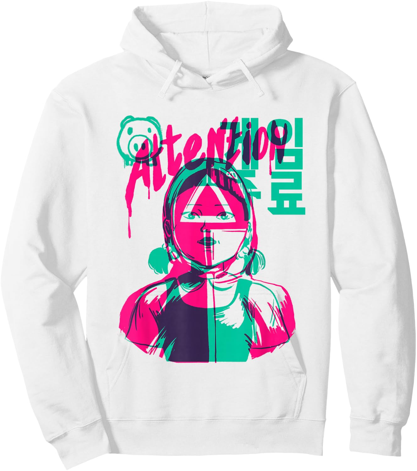 Squid Game 2 Attention Dripping Paint Neon Doll Portrait Hoodie - Hoodie | White